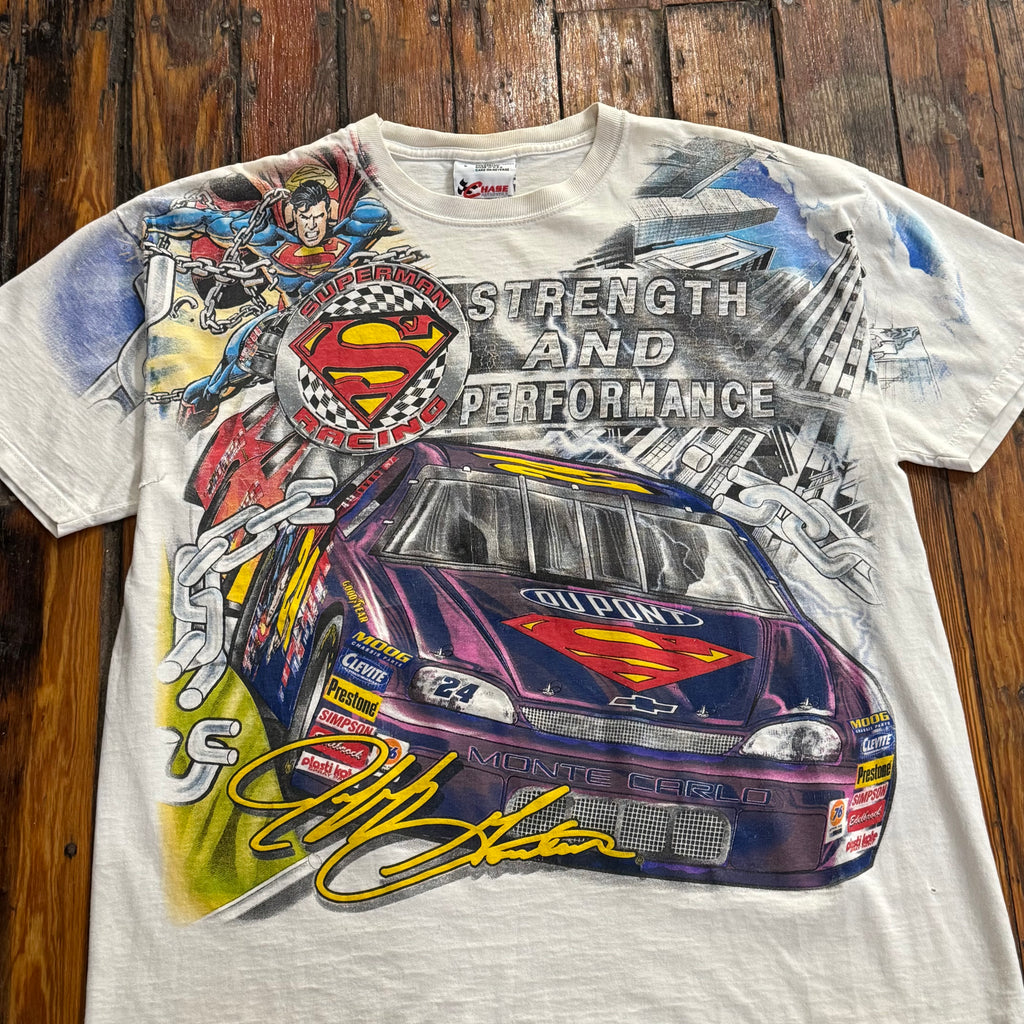 Vintage Jeff Gordon Superman Nascar AOP T-shirt Sz XL