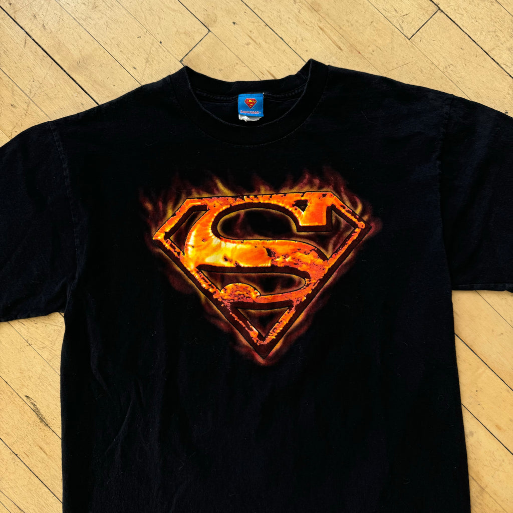 Y2K Superman Flame Logo T-shirt Sz L