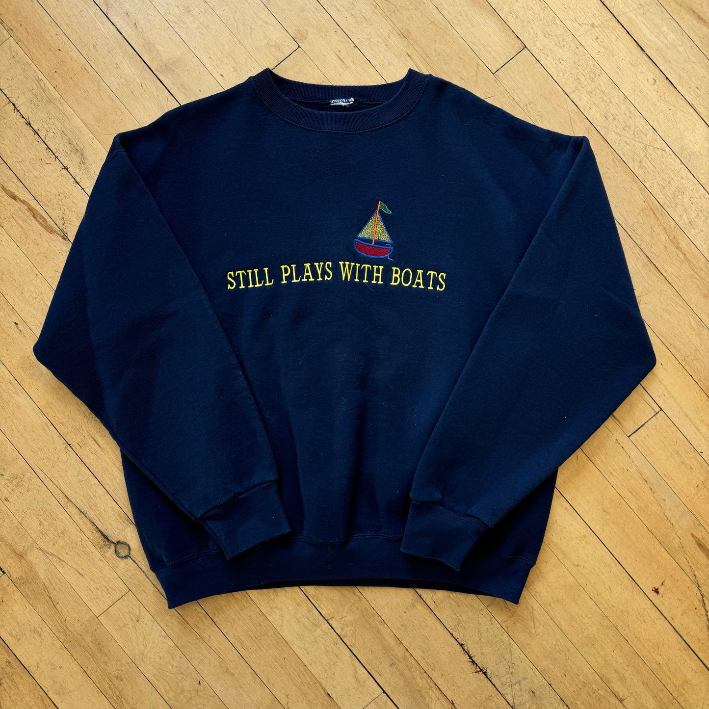 Vintage Sail Boat Embroidered Crewneck Sz L