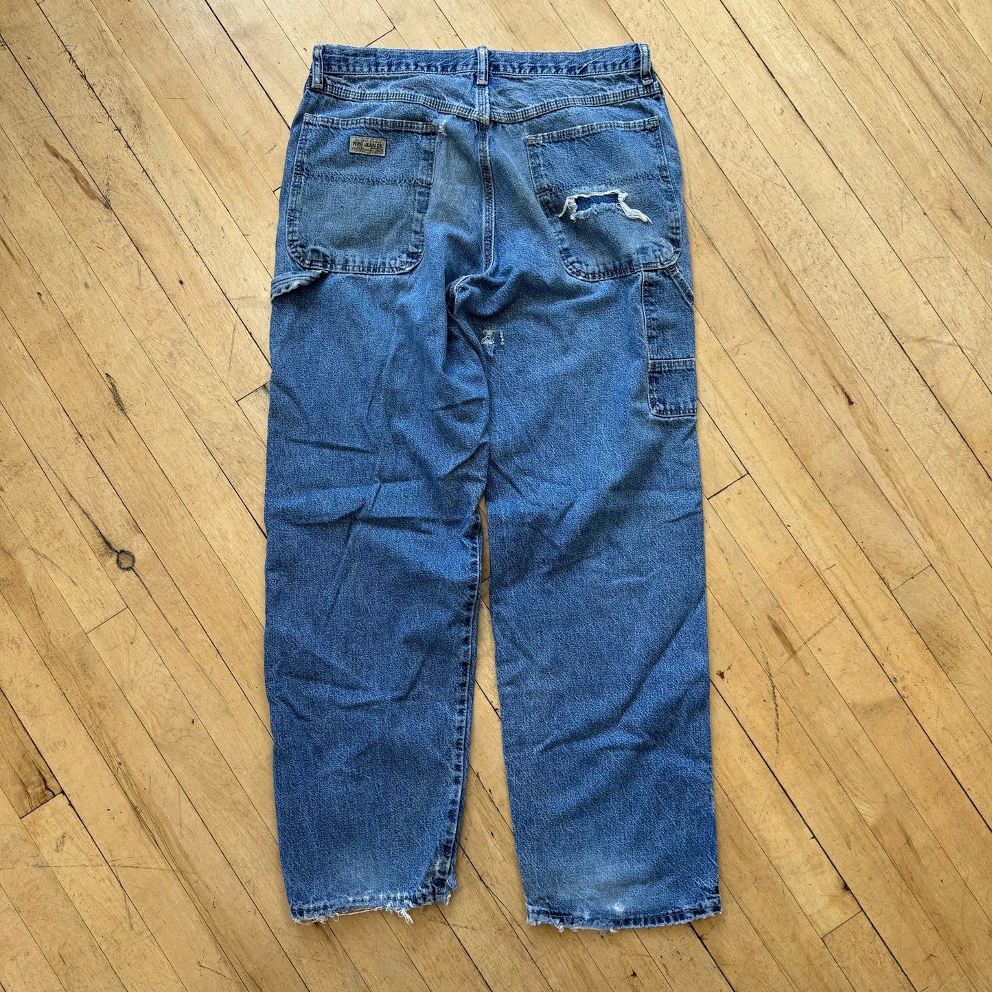 Vintage Thrashed Wrangler Cargo Denim Jeans Sz 32x33