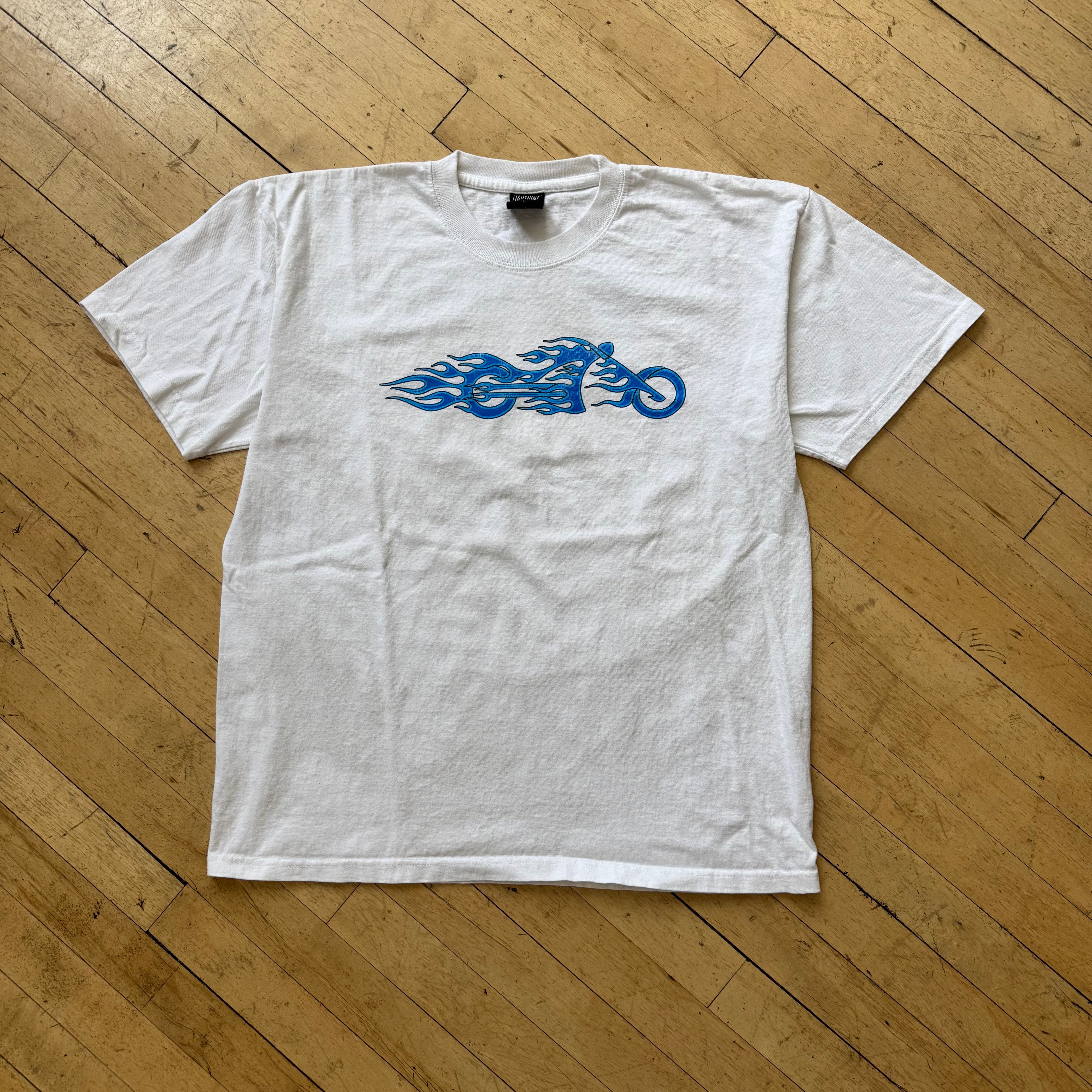 Vintage Blue Bike Flame T-shirt Sz L