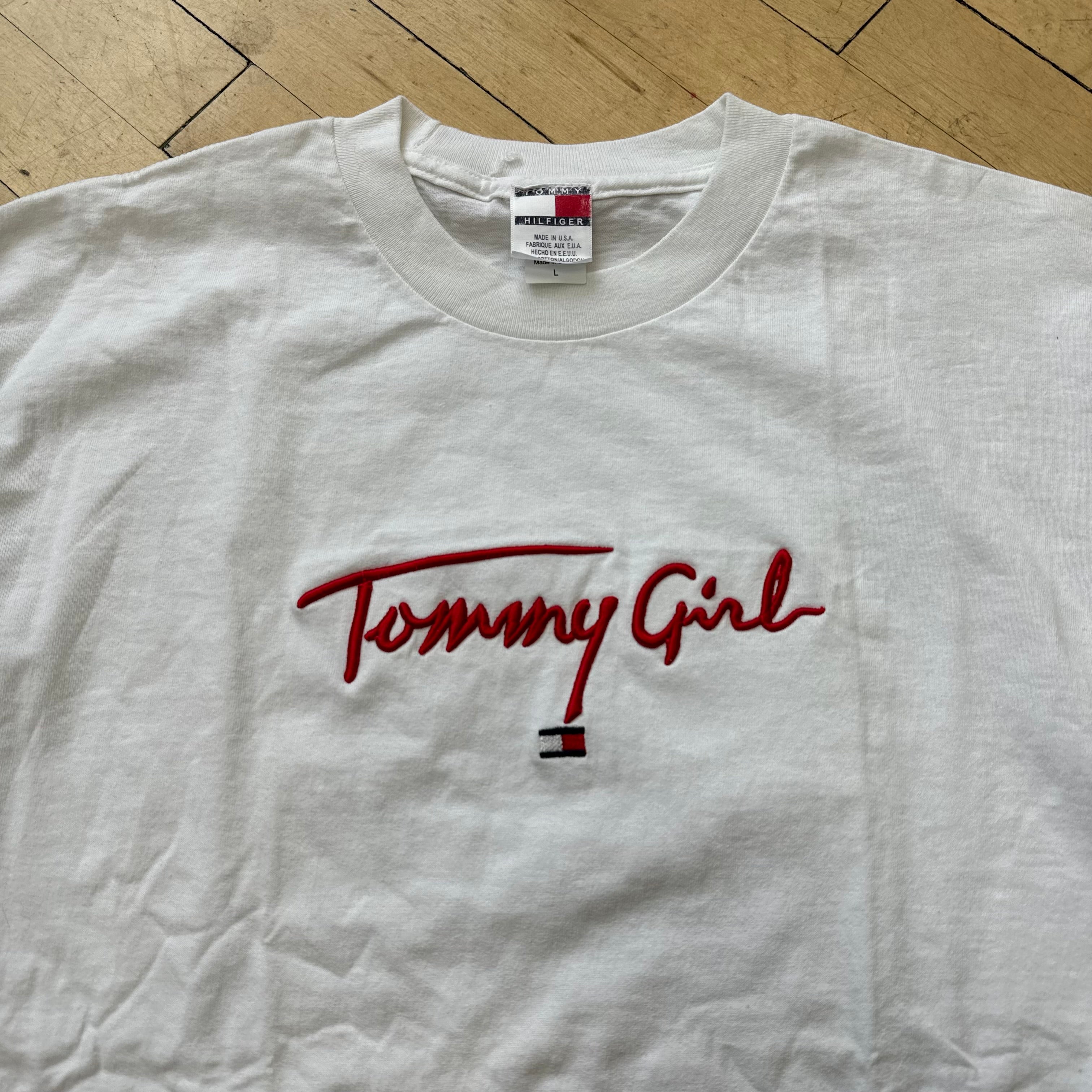 Vintage Embroidered Bootleg Tommy Girl SpellOut T-shirt Sz L