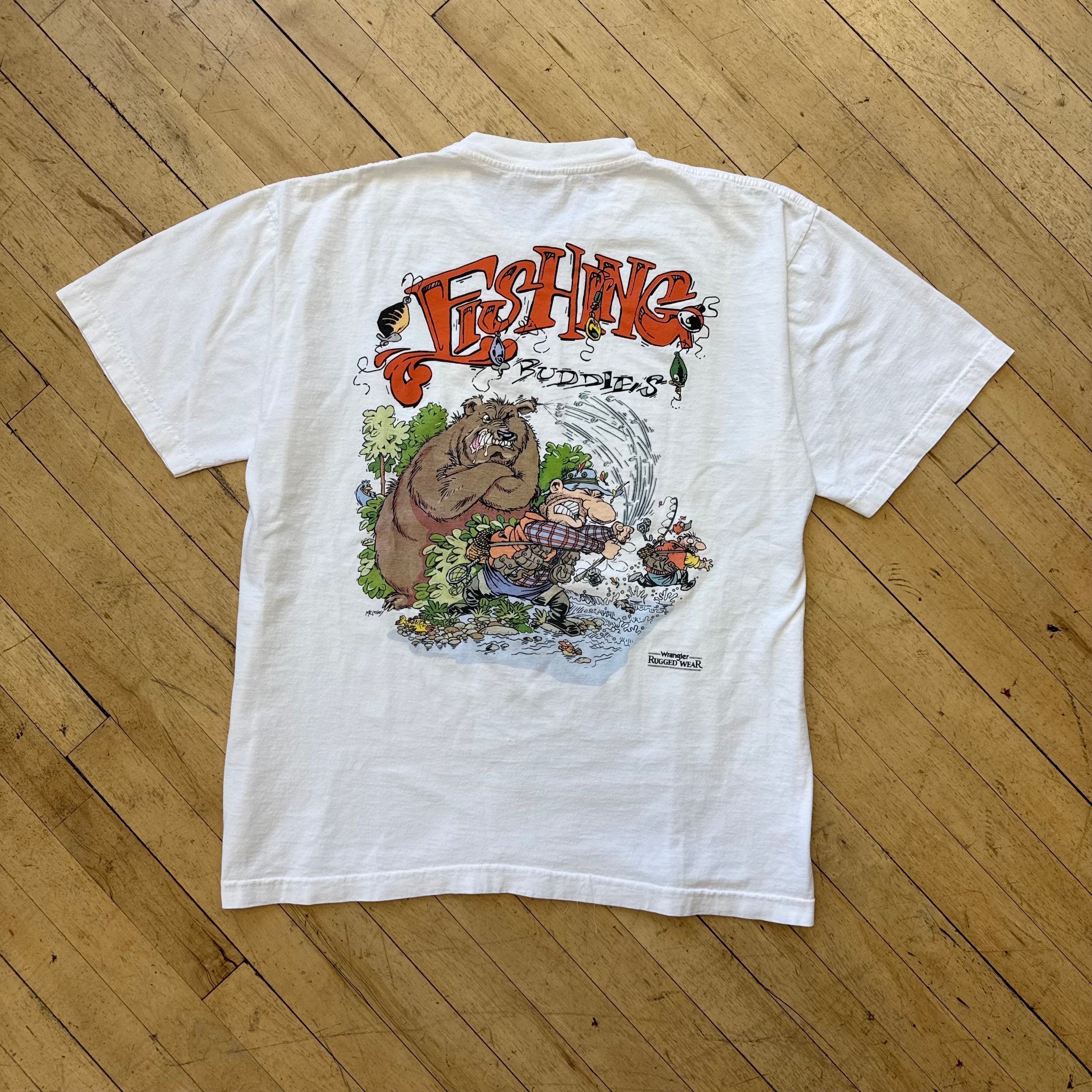Vintage Wrangler Rugged Wear Fishing Buddies T-shirt Sz XL