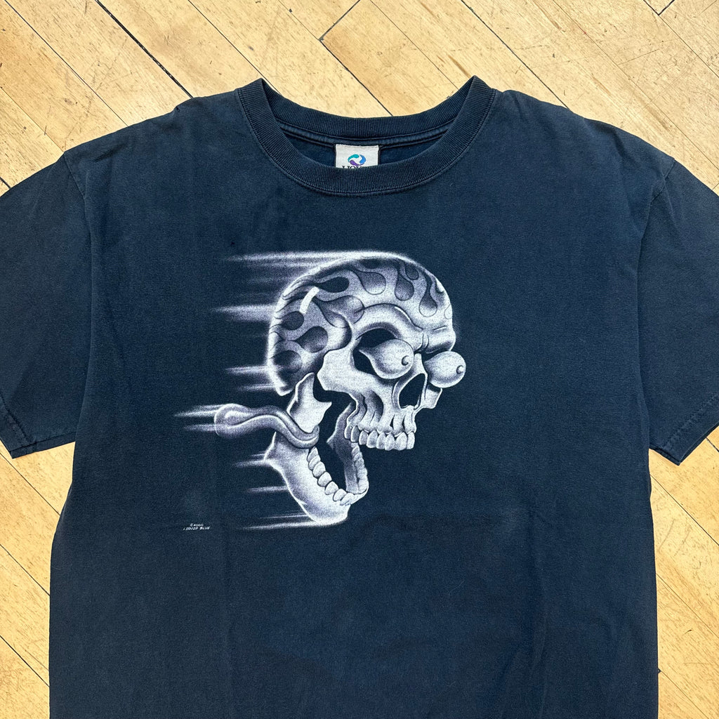 Vintage Liquid Blue Skull Flame Shut up & Ride T-shirt Sz L