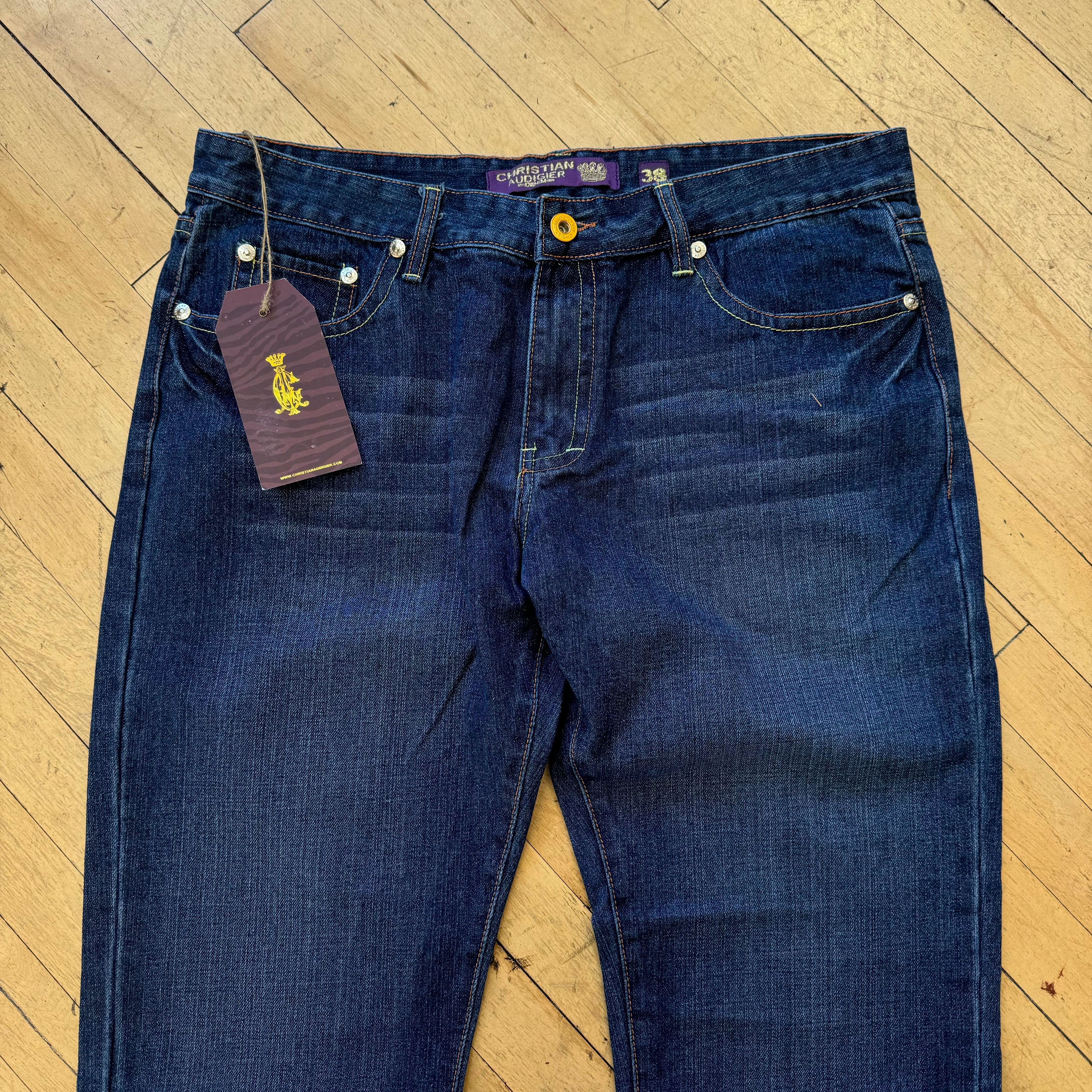 Y2K Christian Audigier Denim Jeans Embroidered panther Sz 38