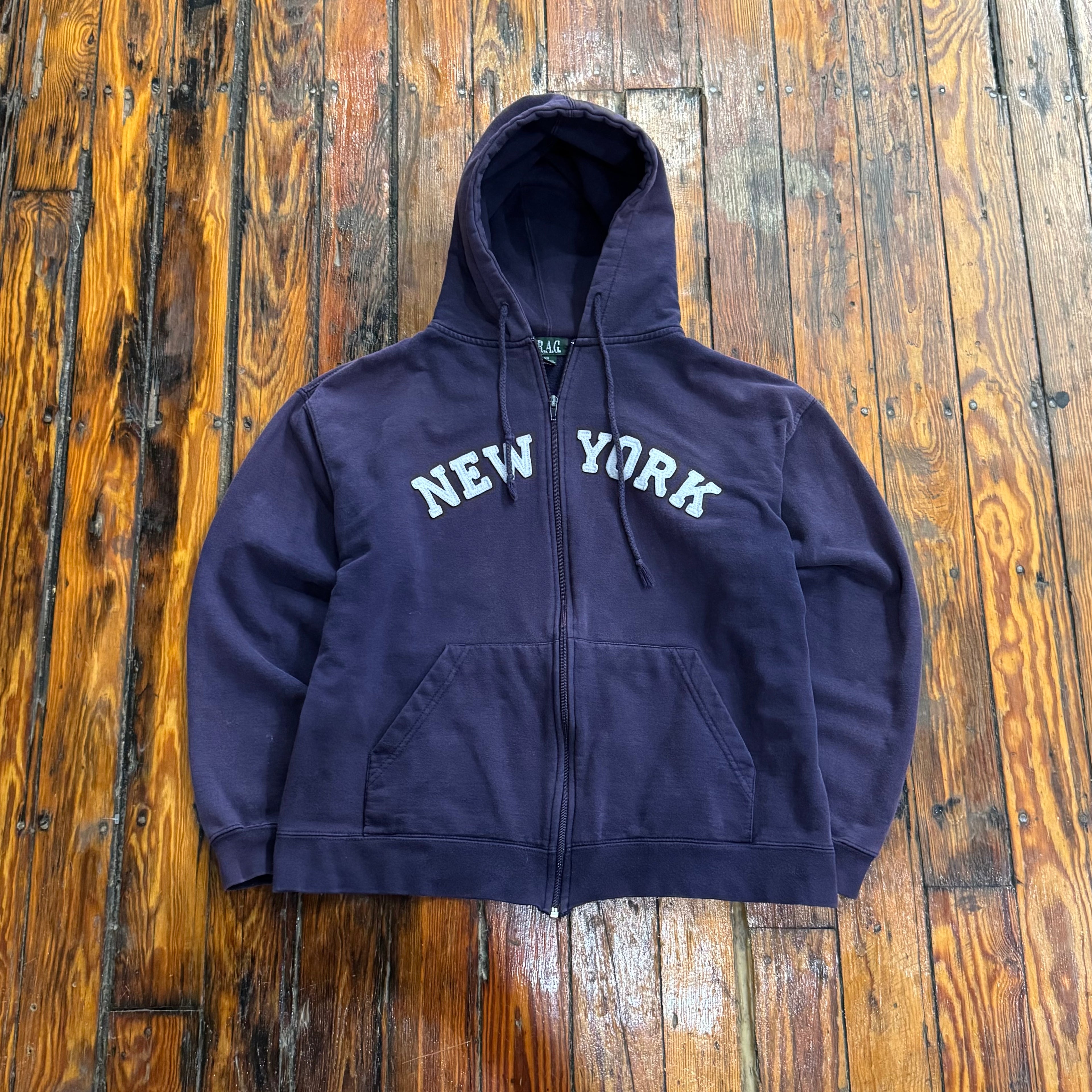Y2K New York SpellOut Zip-Up Hoodie Sz S