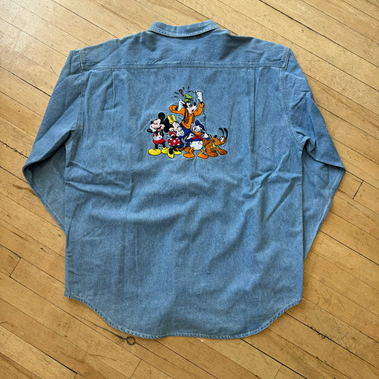 Vintage Disney Embroidered Jean Button Up T-shirt Sz L