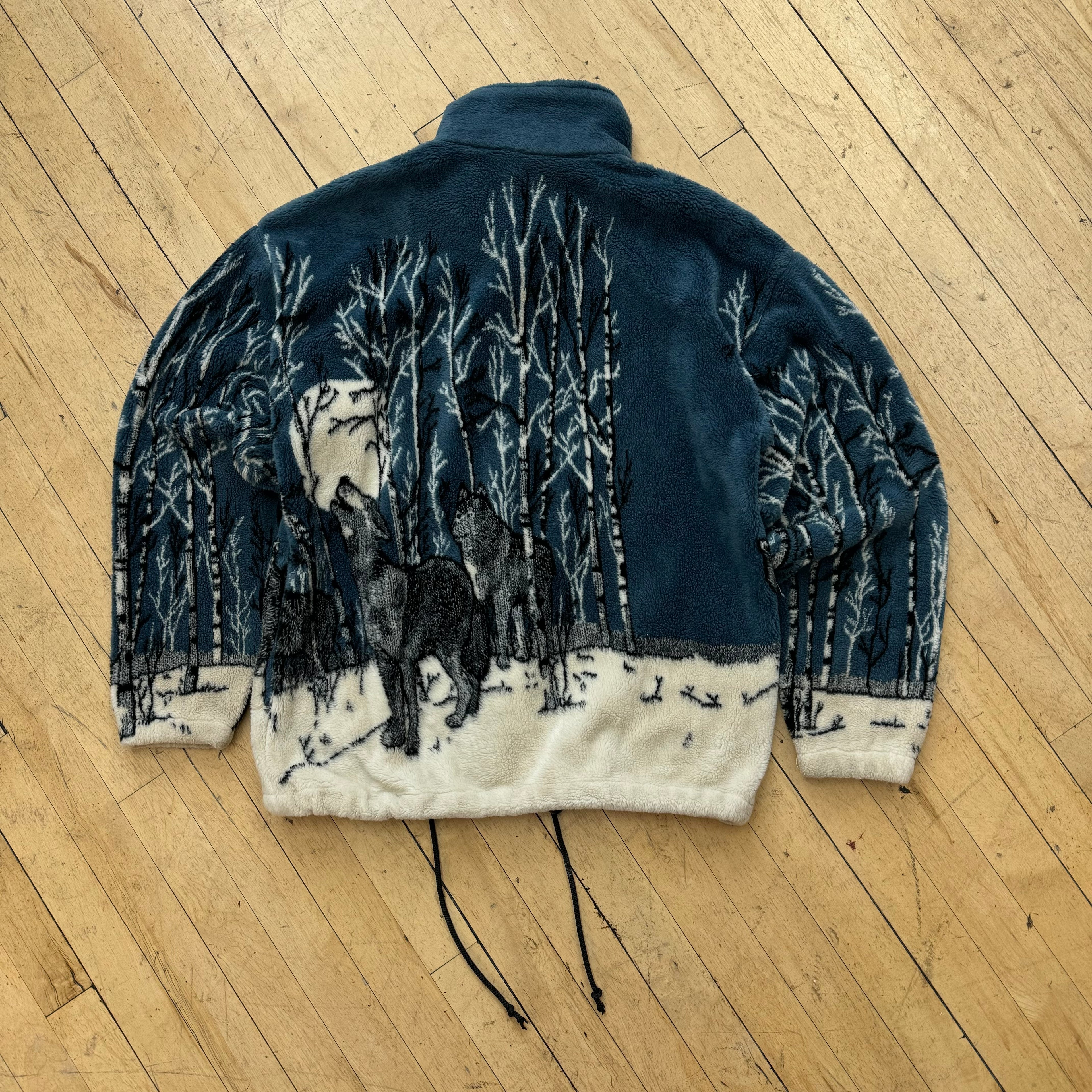 Vintage Outdoors Wolf Wraparound Fleece Jacket Sz L