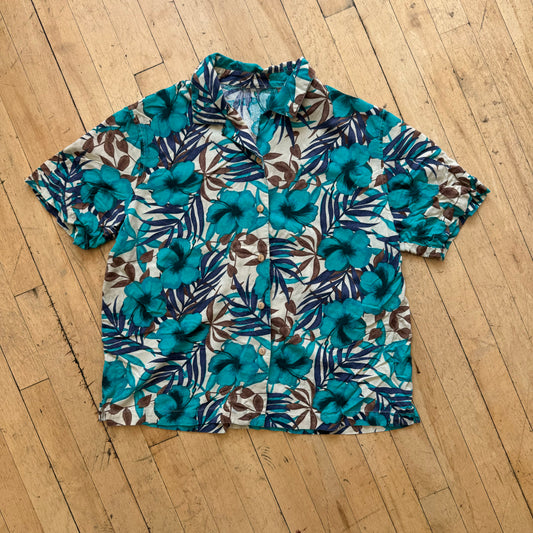 Vintage Hawaiian Button Up T-shirt Sz M
