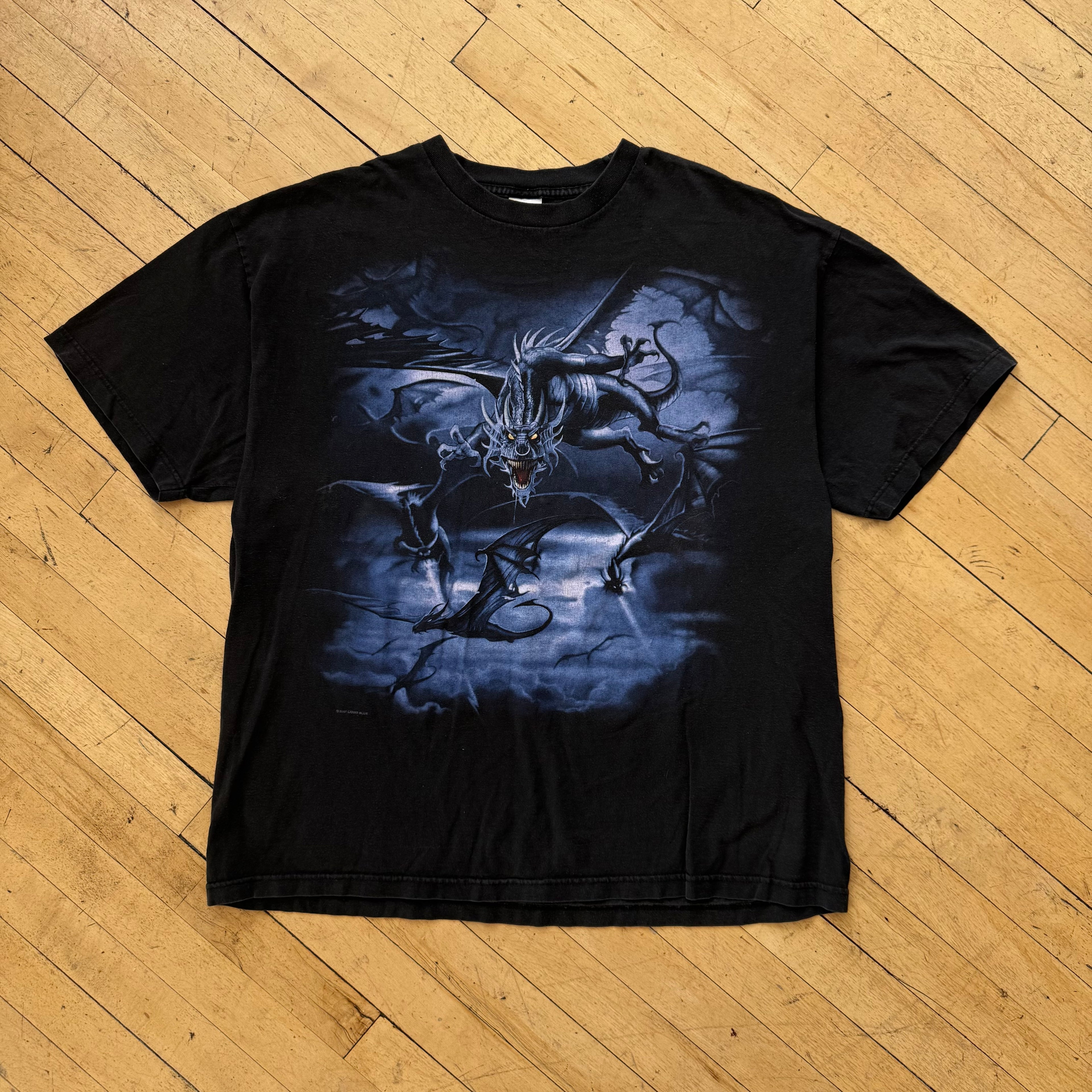 Y2K Liquid Blue Dragon T-shirt Sz XXL