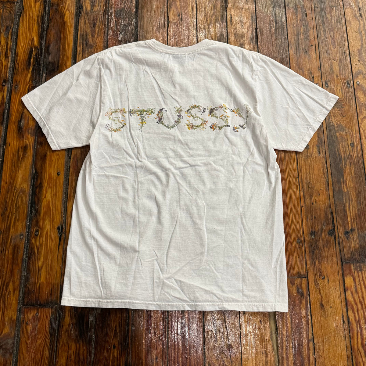 Stussy Flower SpellOut T-shirt Sz M