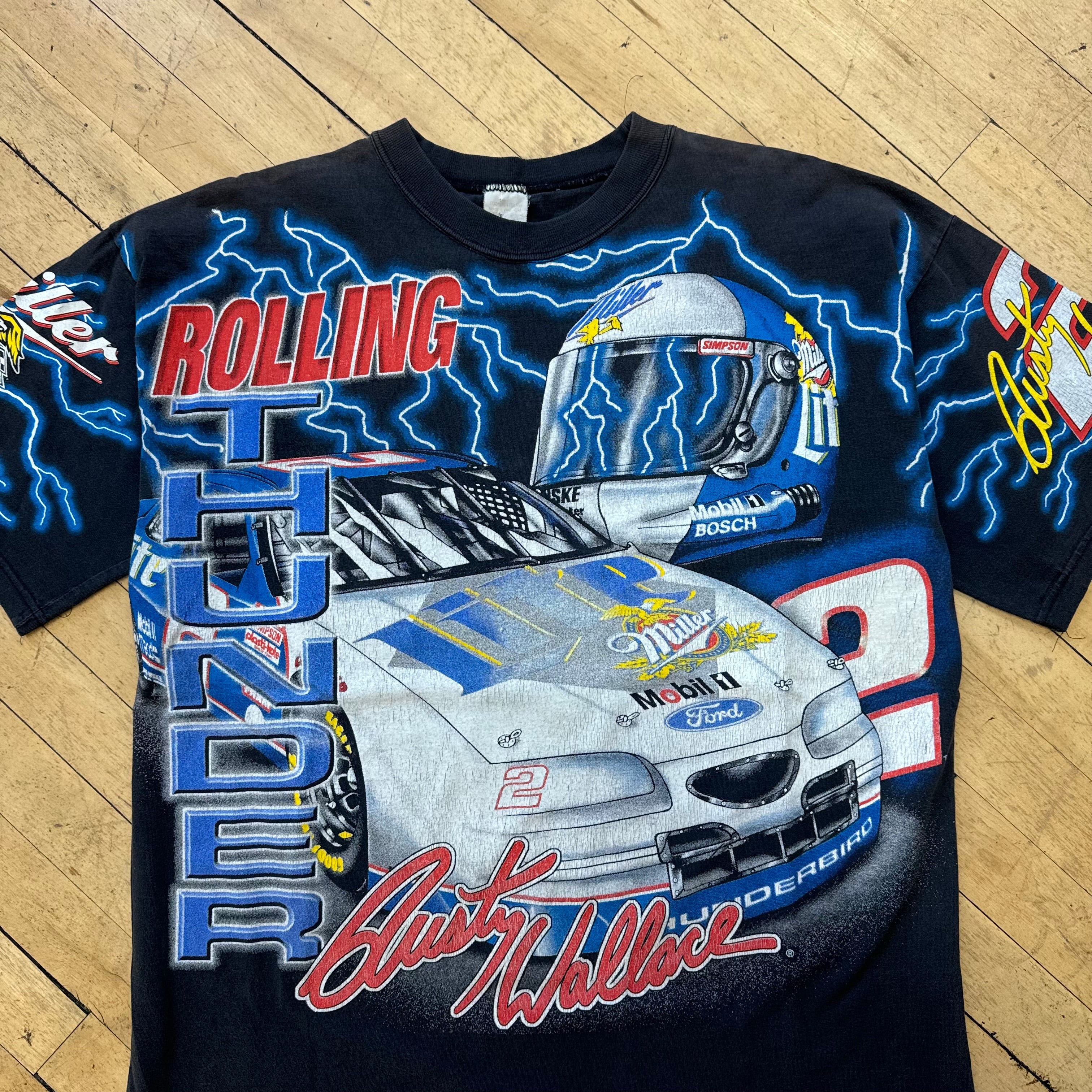 Vintage Rusty Wallace NASCAR Rolling Thunder AOP T-shirt Sz XL