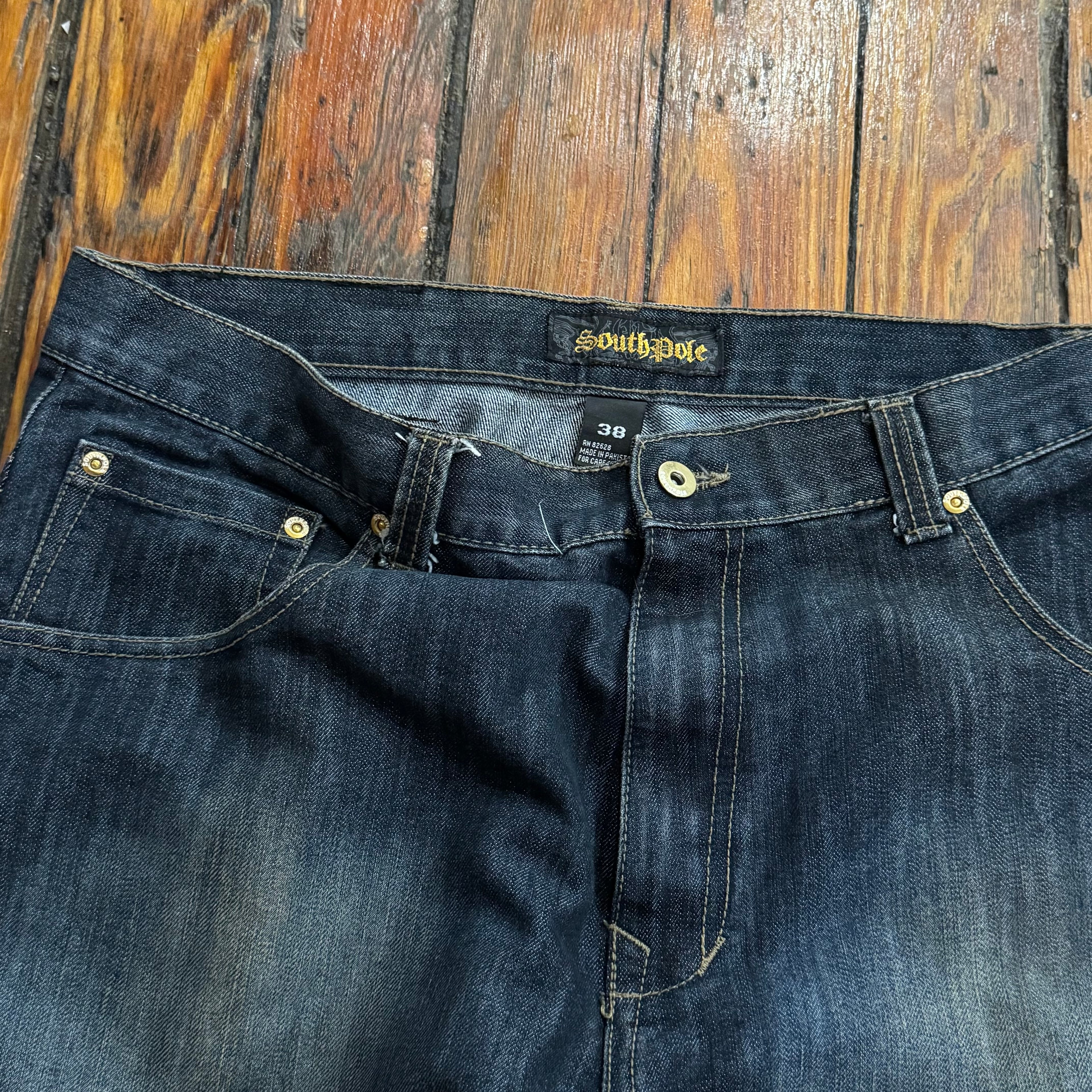 Y2K South Pole Embroidered Pocket Denim Jeans Sz 38
