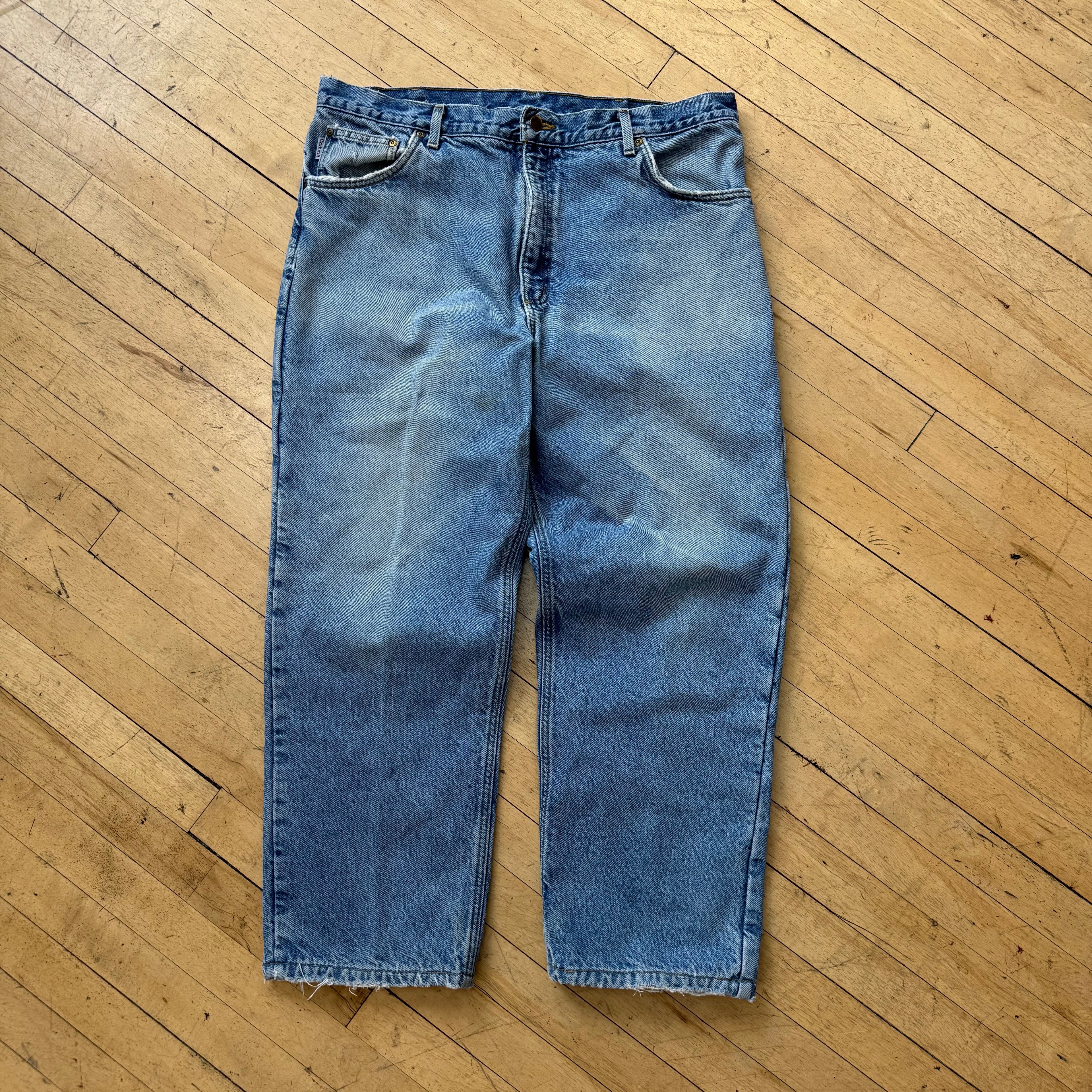 Vintage Faded Carhartt Plaid Lined Denim Jeans Sz 40x32