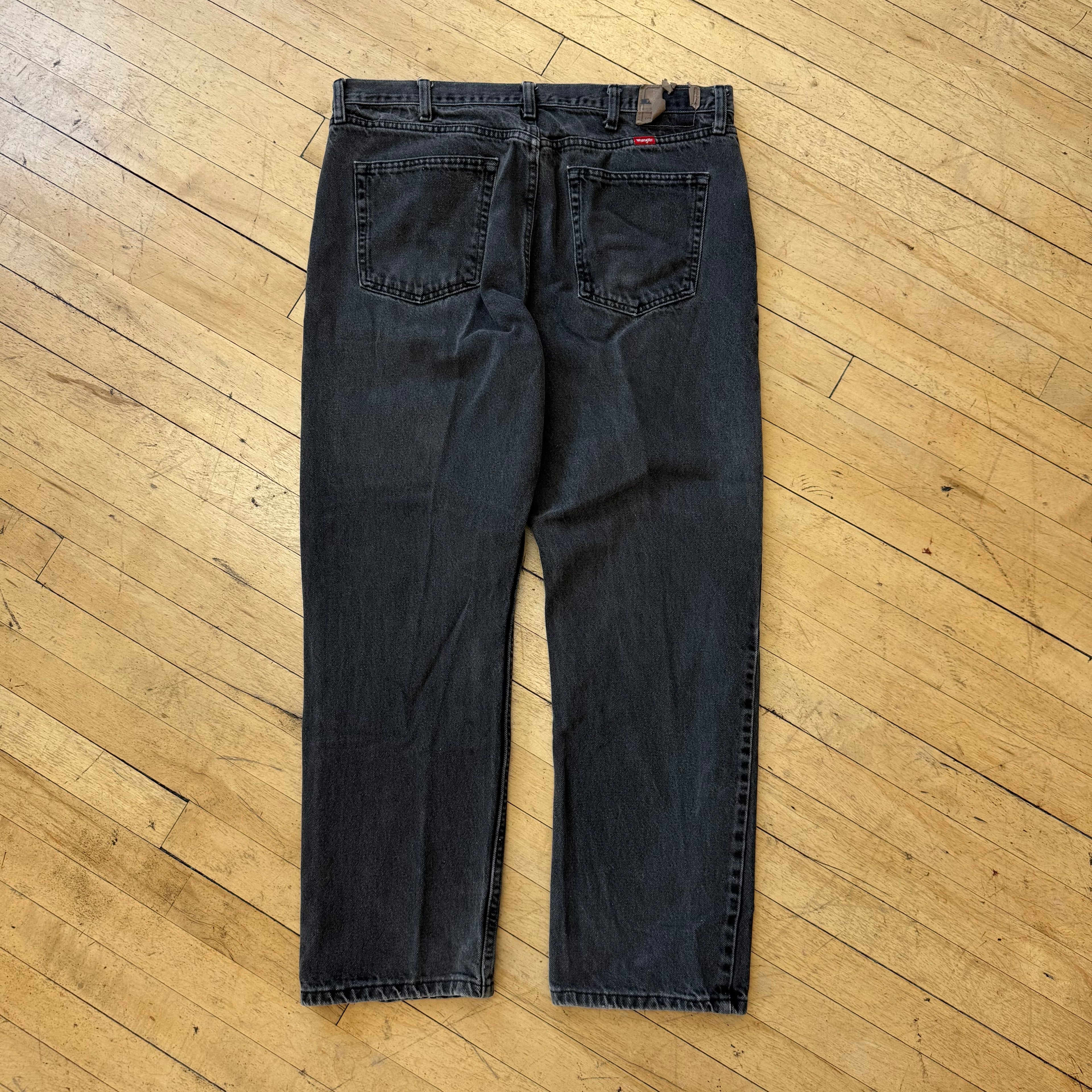 Vintage Faded BLK Wrangler Denim Jeans Sz 38x30