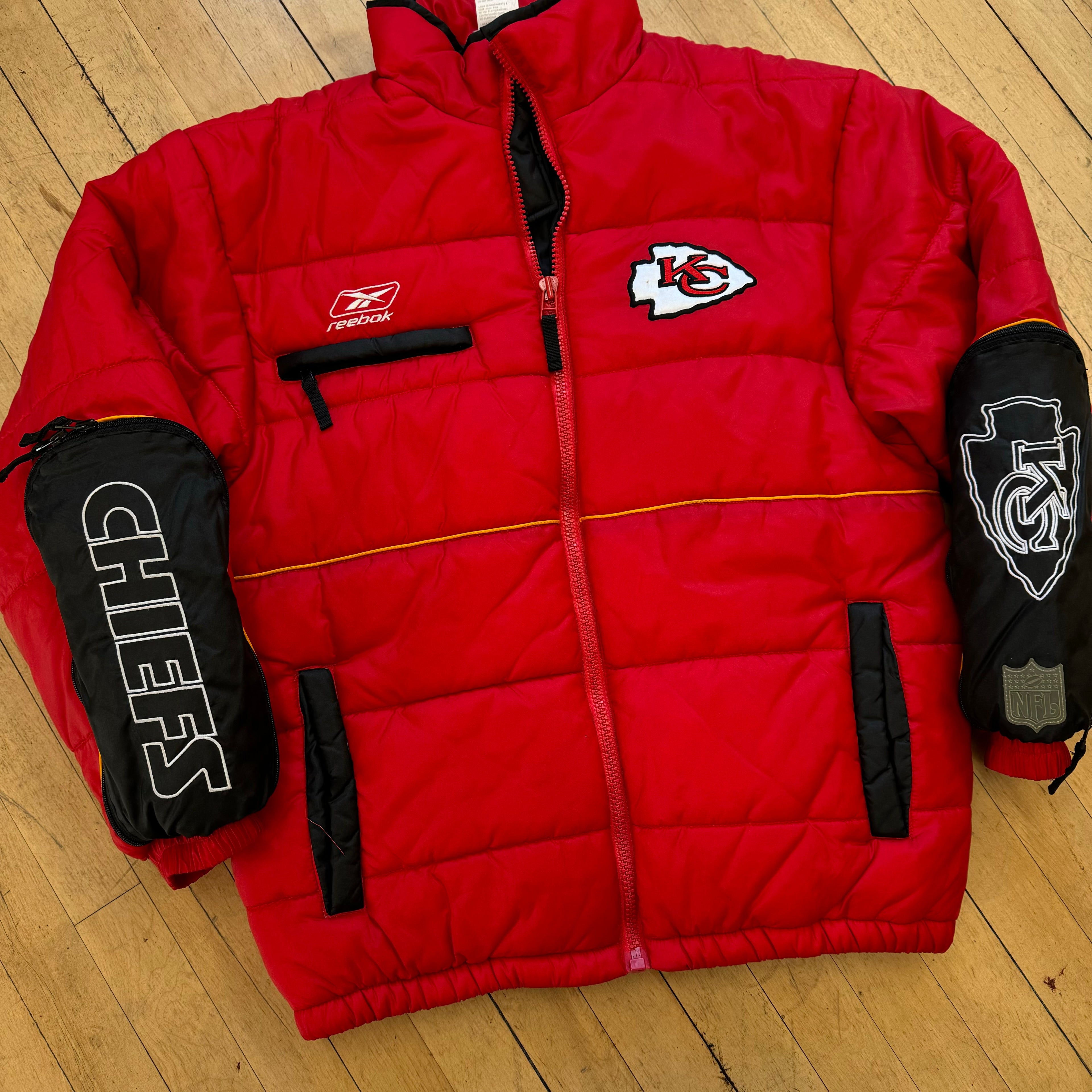 Y2K Reebok Kansas City Chiefs Puffer Jacket Sz L