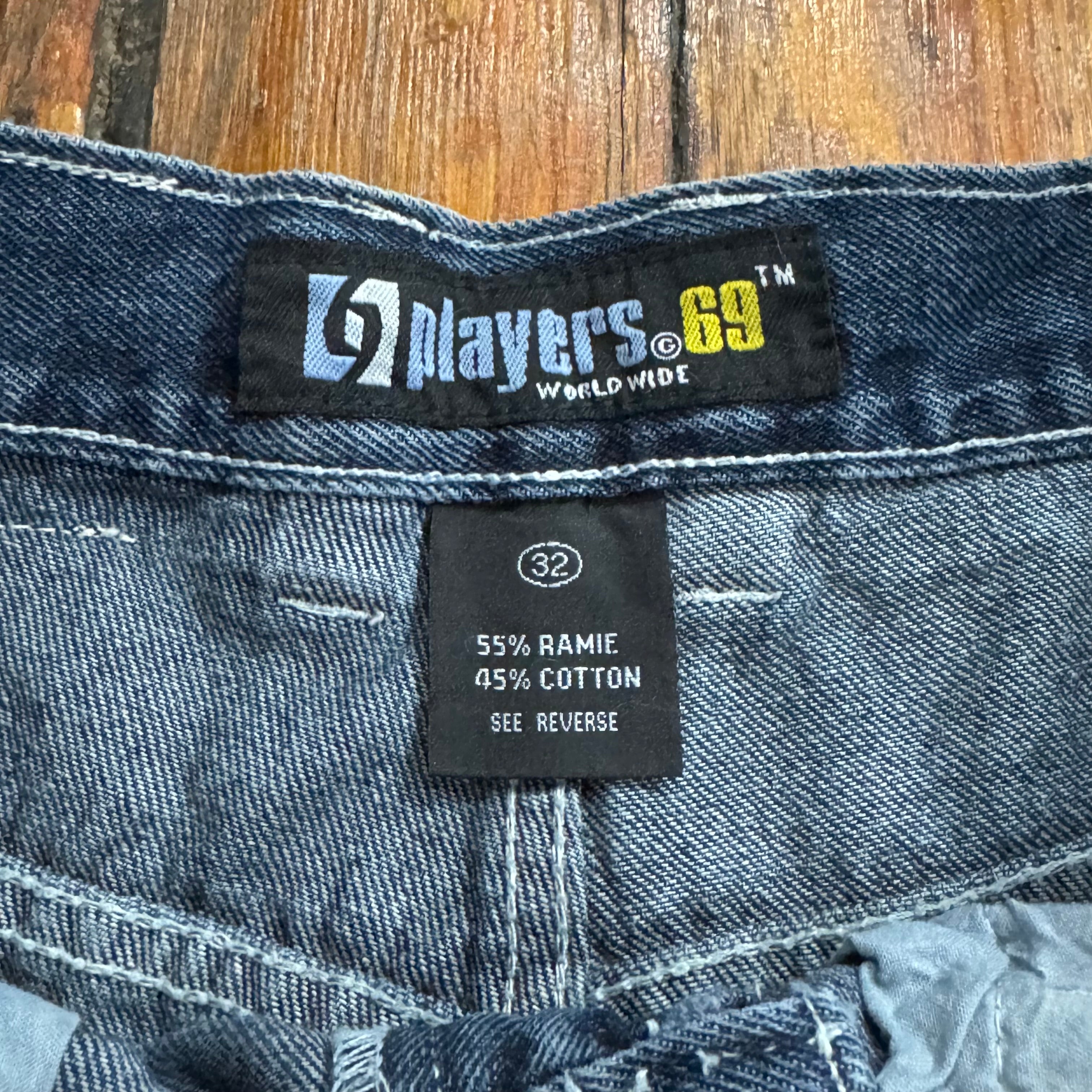 Y2K Players 69 Embroidered Denim Jean Shorts Sz 32