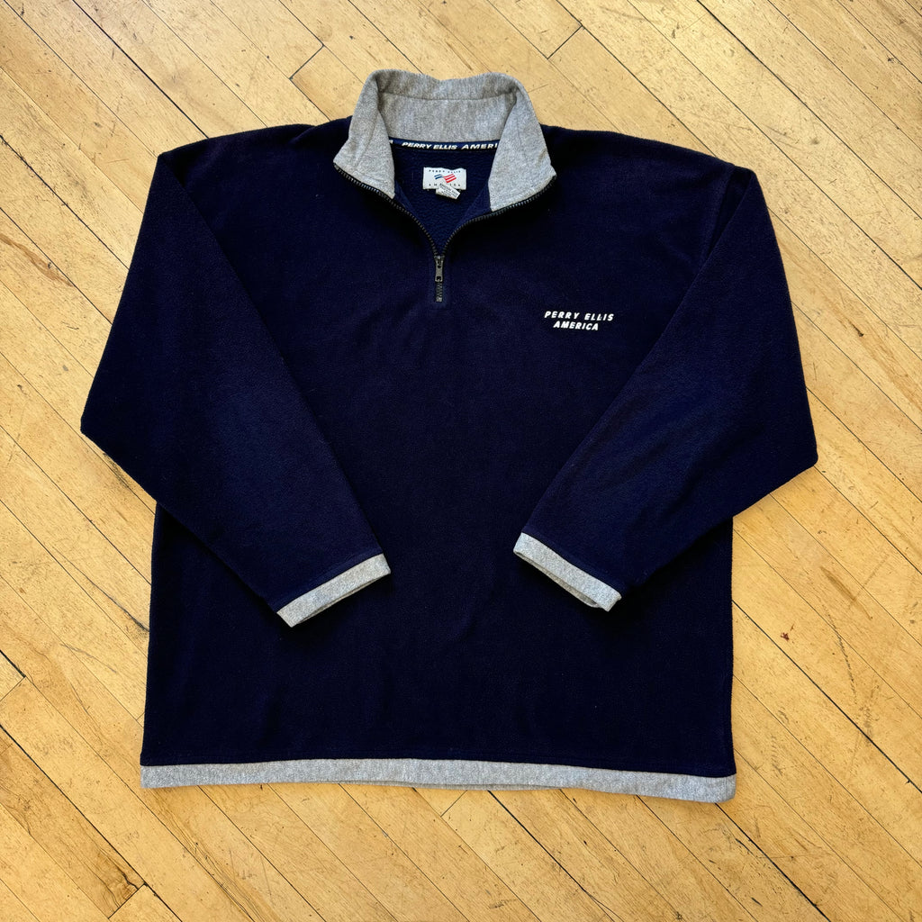 Y2K Perry Ellis Quarter Zip Fleece Jacket Sz XL