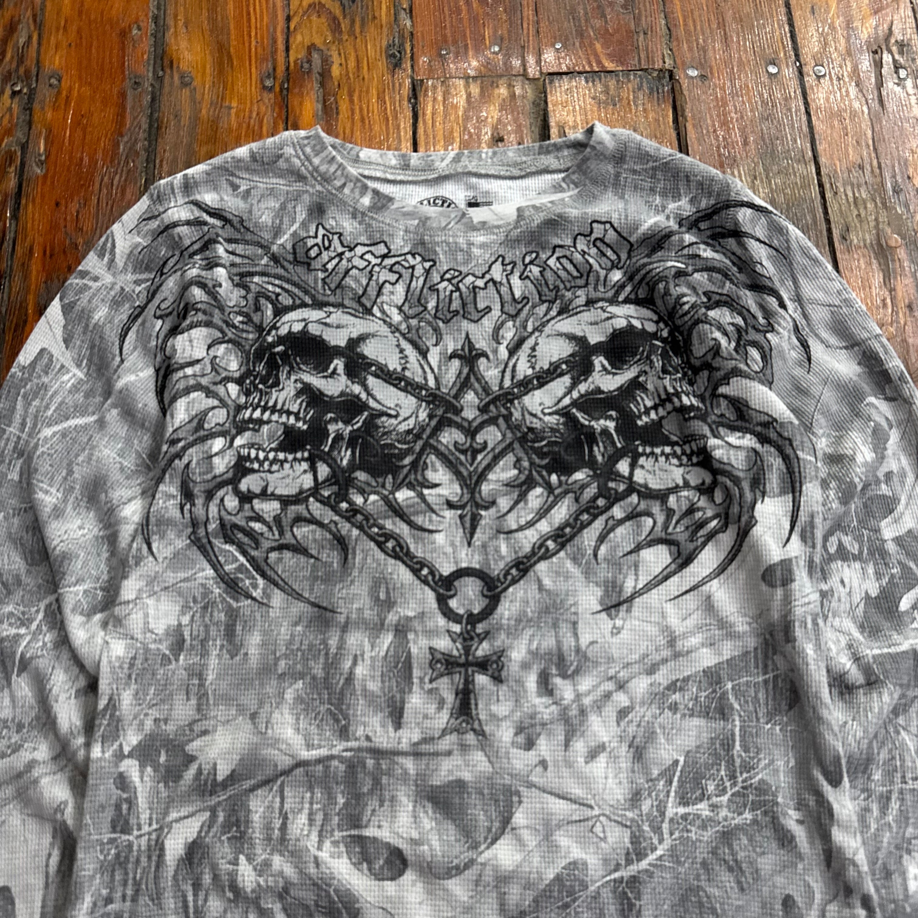 Y2K Affliction Skulls Thermal Long Sleeve T-shirt Sz M