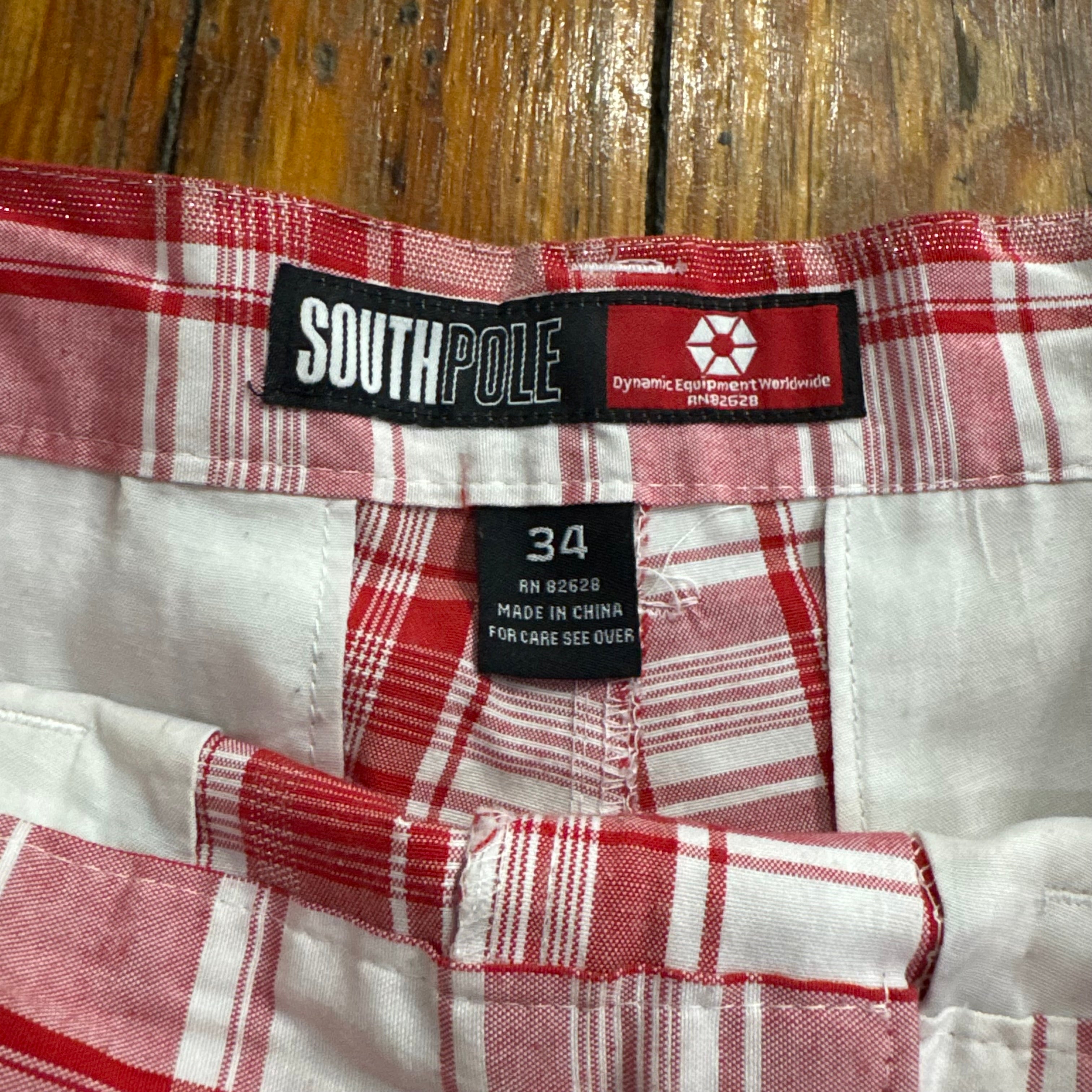 Y2K Plaid SouthPole Khaki Shorts Sz 34