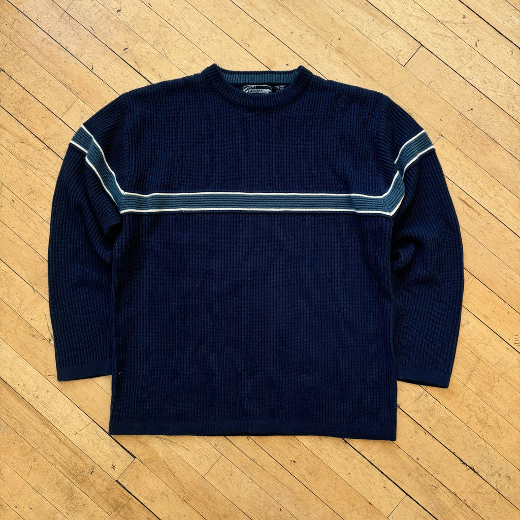 Y2K Navy Point Zero Knit Sweater Sz XL