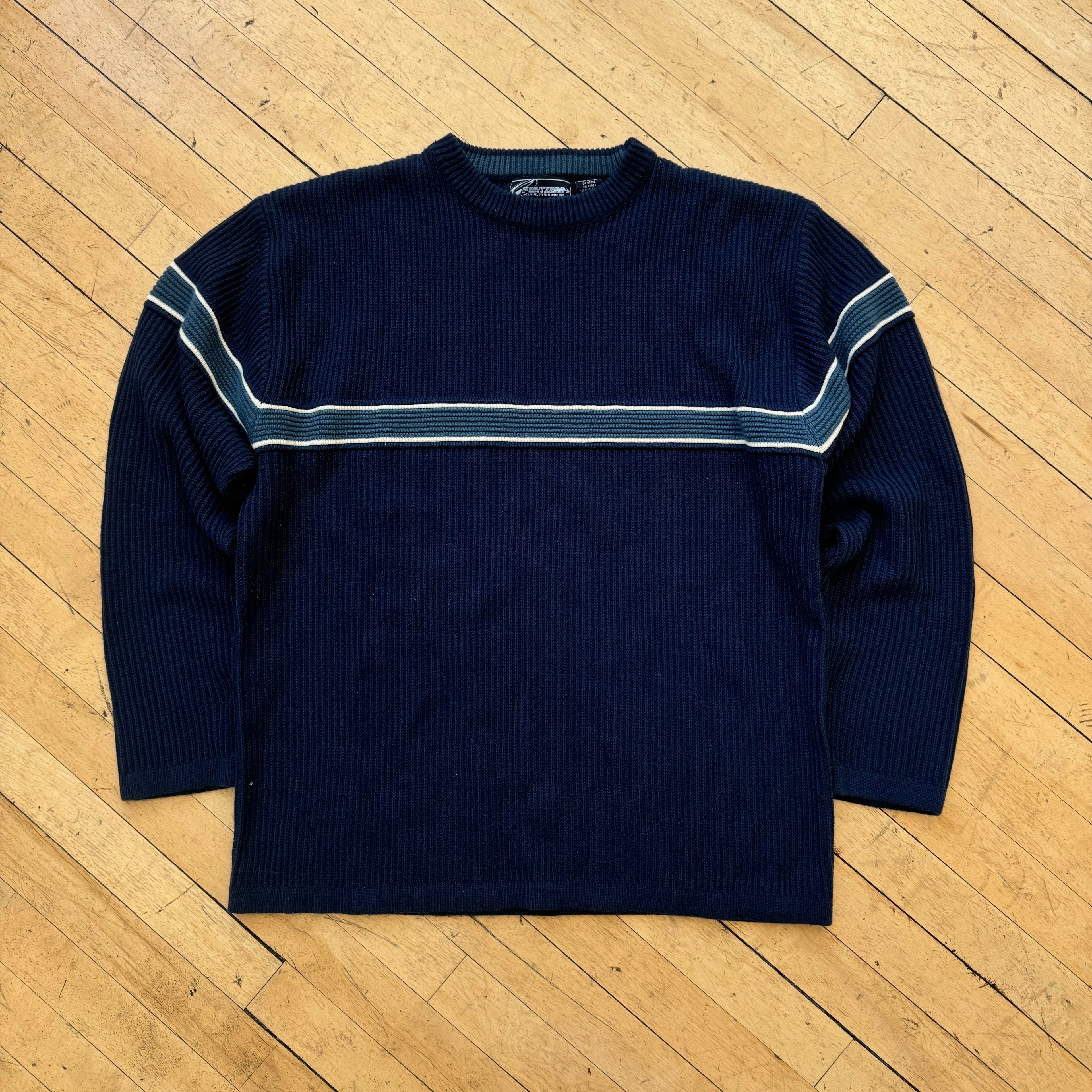 Y2K Navy Point Zero Knit Sweater Sz XL
