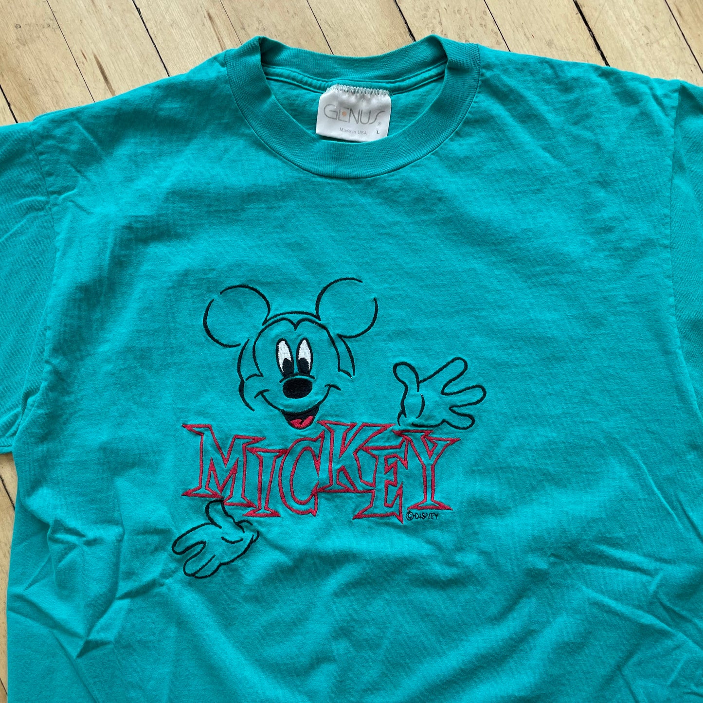 Vintage Mickey Mouse Embroidered T-shirt Sz L