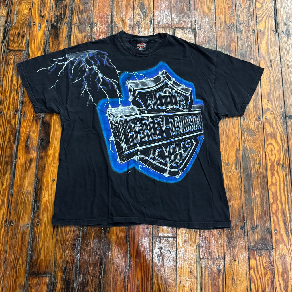 Y2K Harley Lighting Big Logo T-shirt Sz XXL