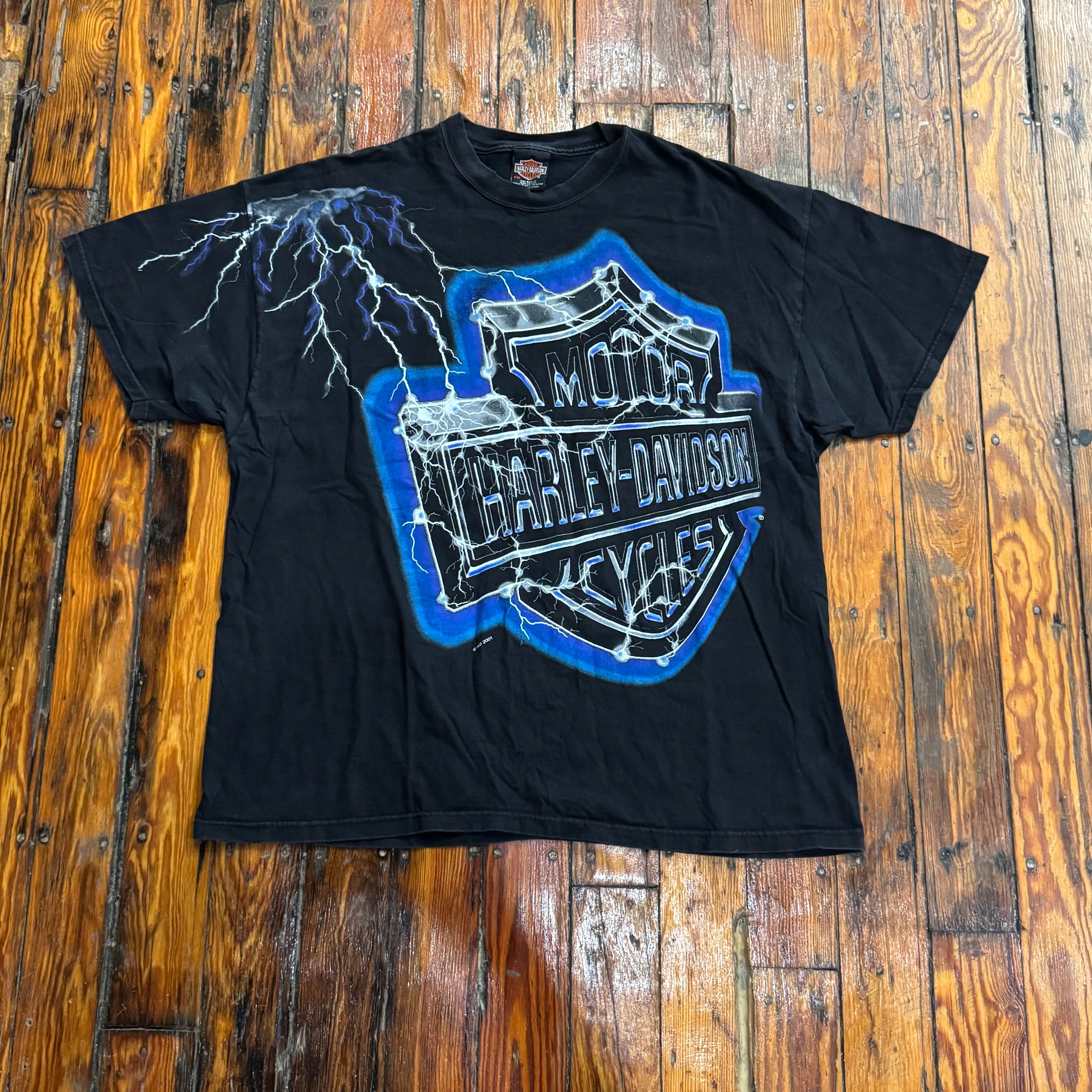 Y2K Harley Lighting Big Logo T-shirt Sz XXL