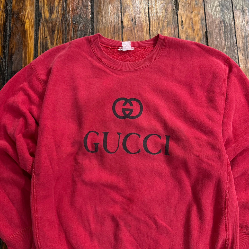 Vintage Gucci Boot SpellOut CrewNeck Sz XL