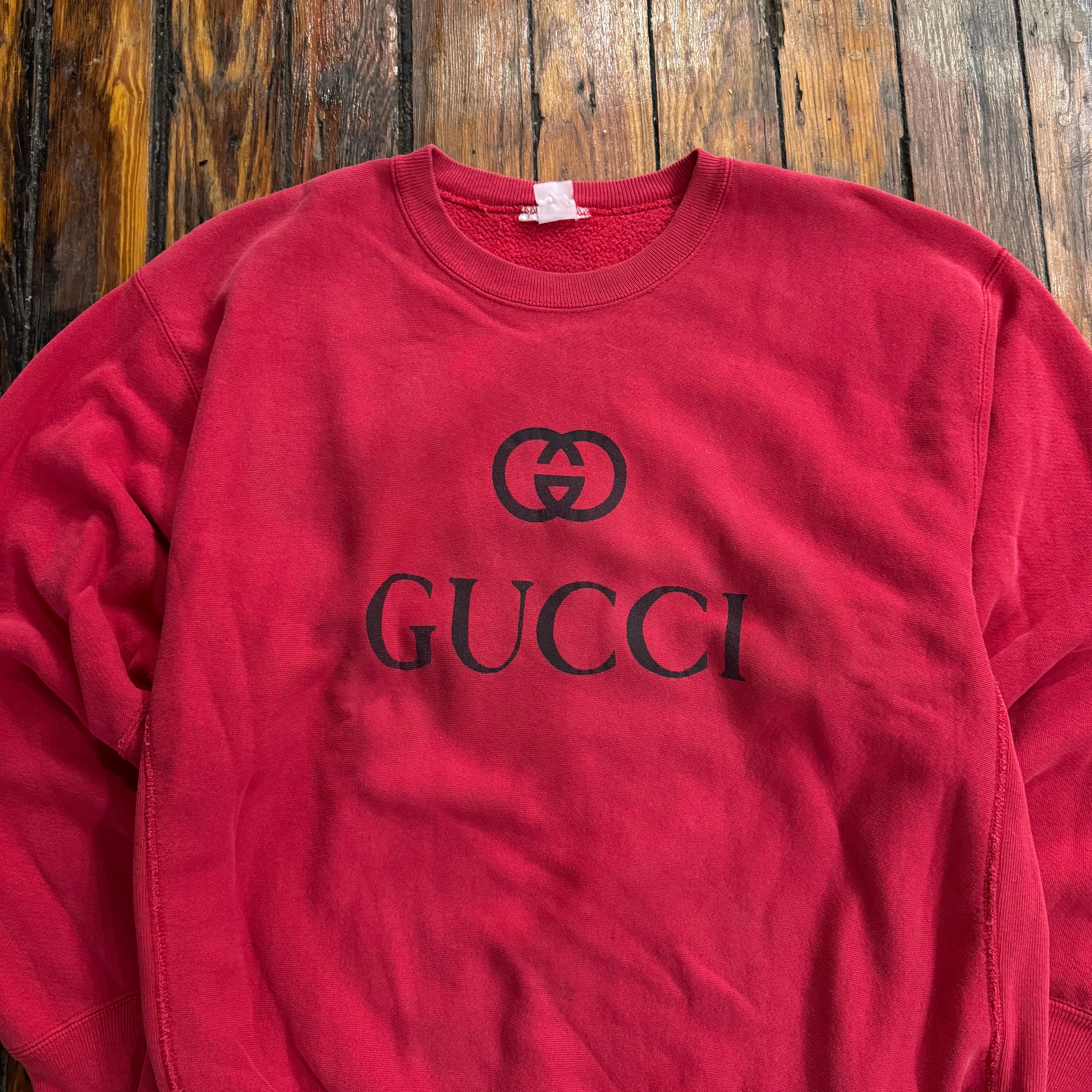Vintage Gucci Boot SpellOut CrewNeck Sz XL