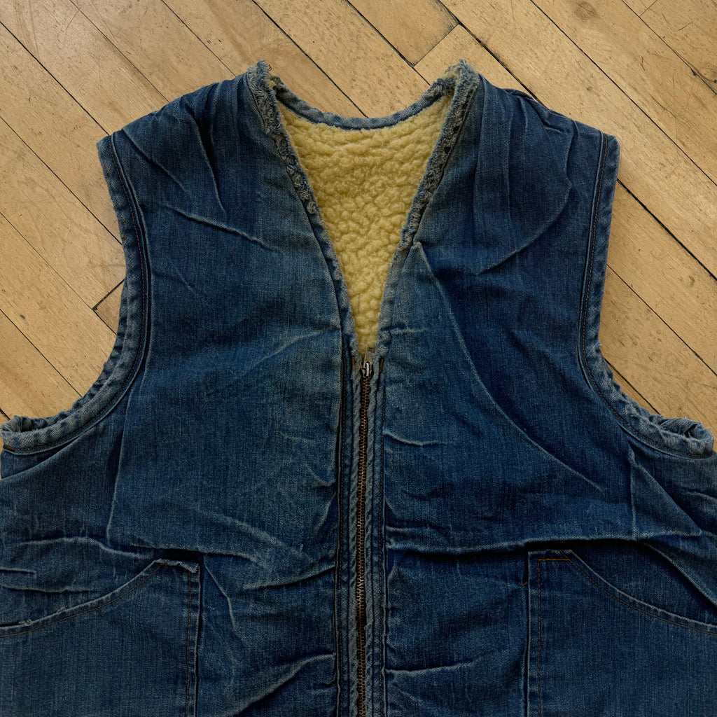 Vintage 70’s Sherpa Lined Denim Vest Sz L