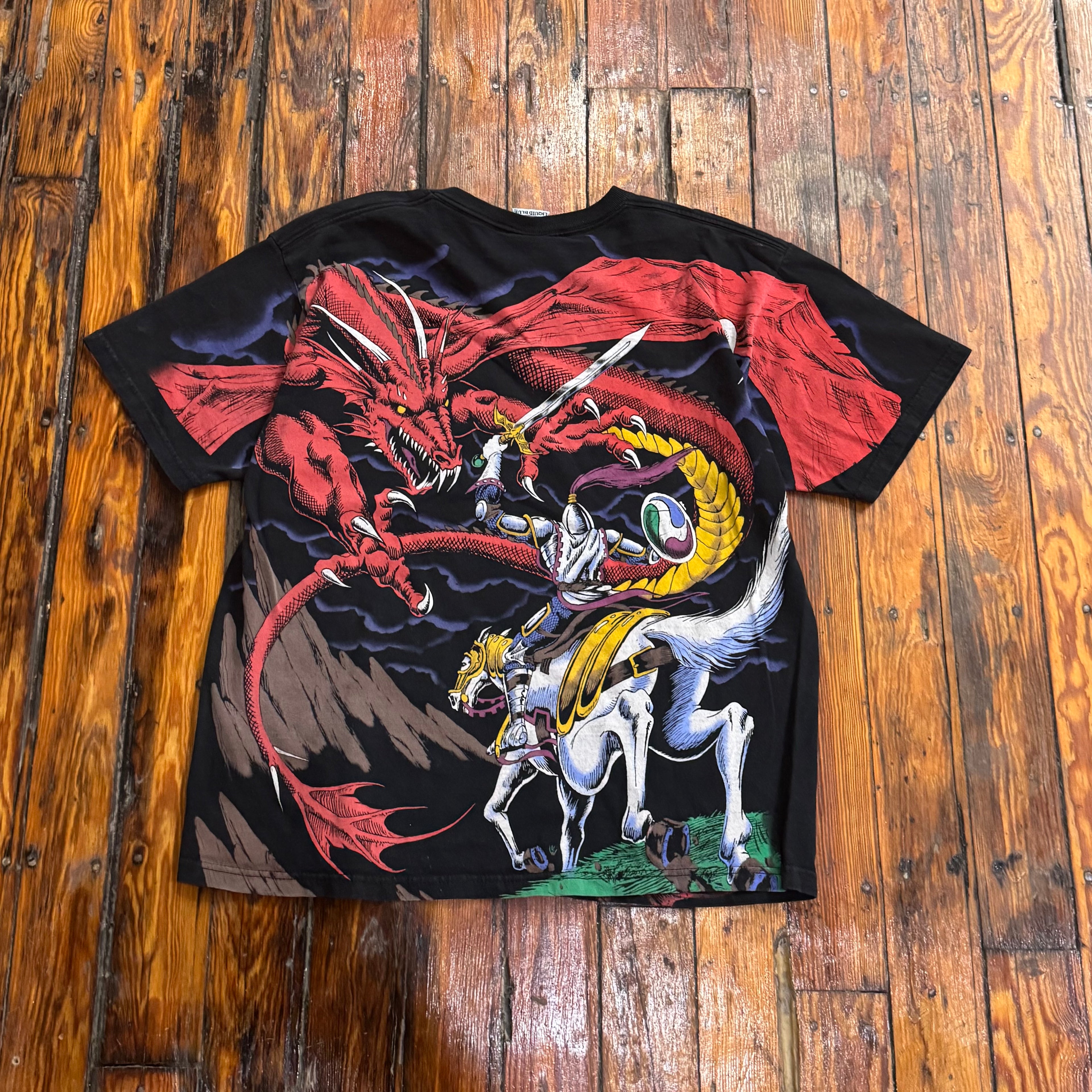 Vintage Liquid Blue Dragon Knight T-shirt Sz L