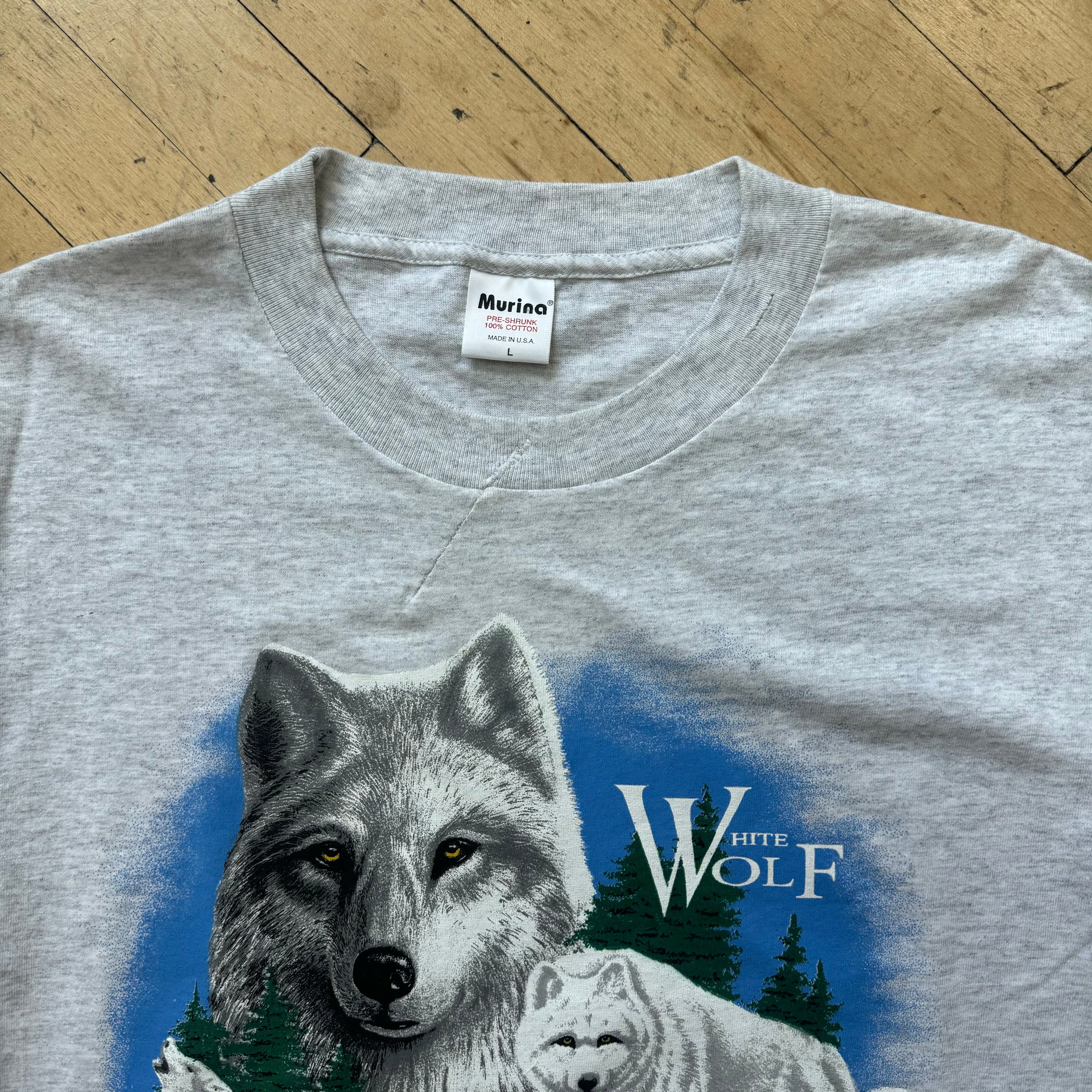 Vintage White Wolf Nature T-shirt Sz L