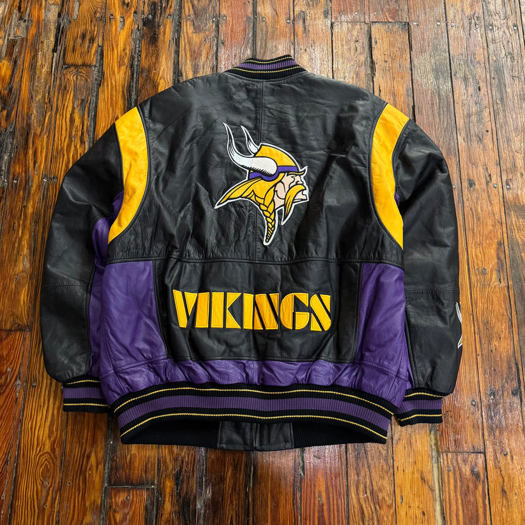 Vintage Minnesota Vikings Carl Banks Leather Jacket Sz XL