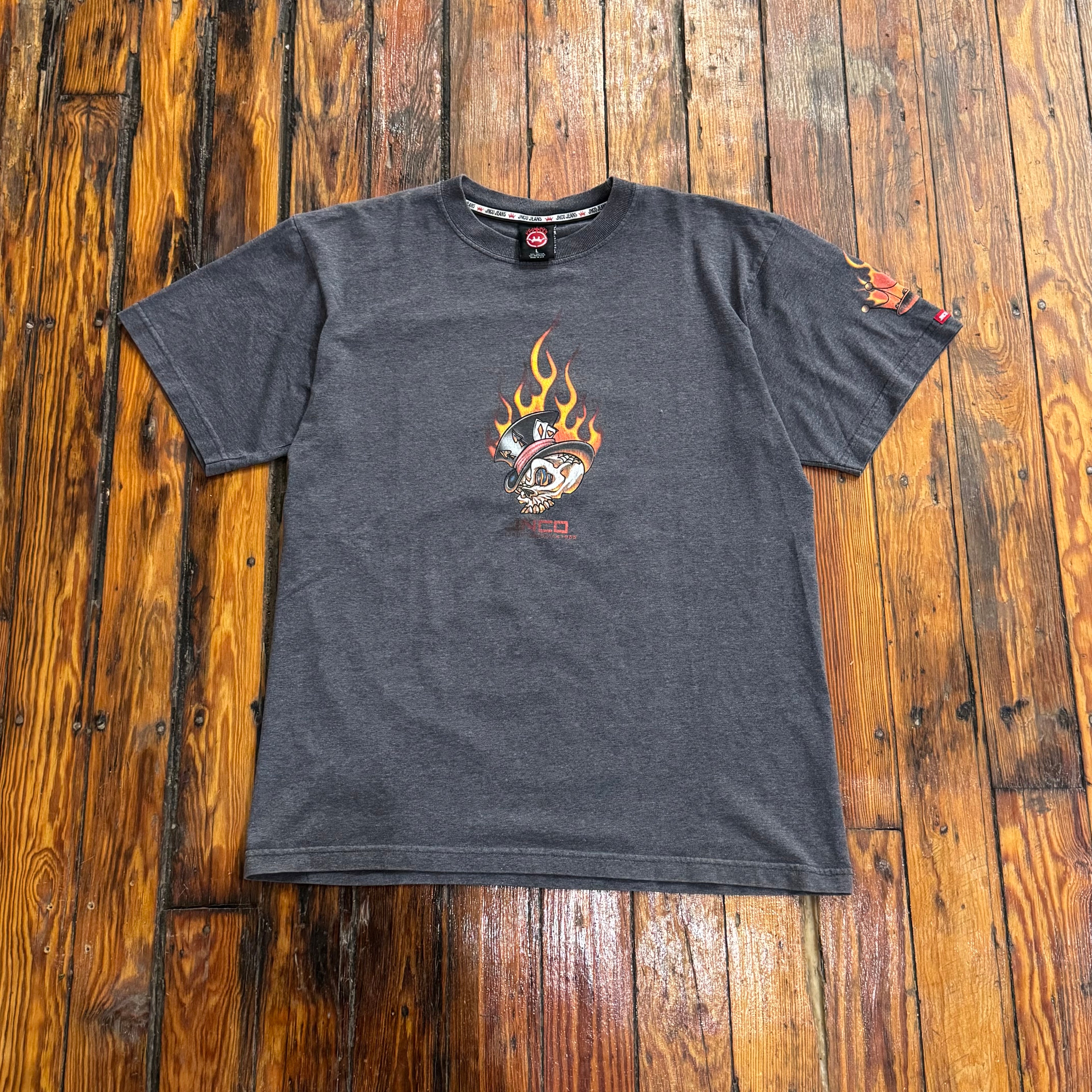 Y2K Jnco Flaming Skull T-shirt Sz XL
