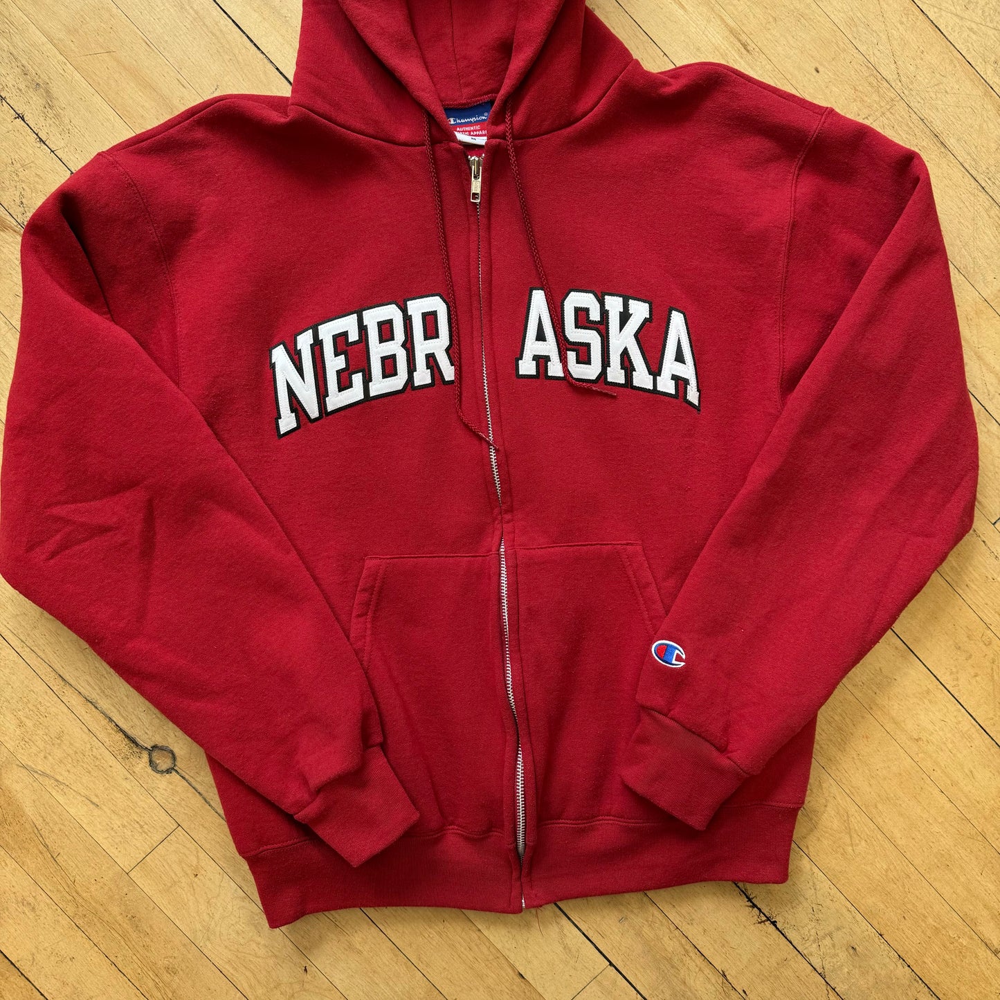 Vintage Nebraska SpellOut Zip Up Hoodie Sz M