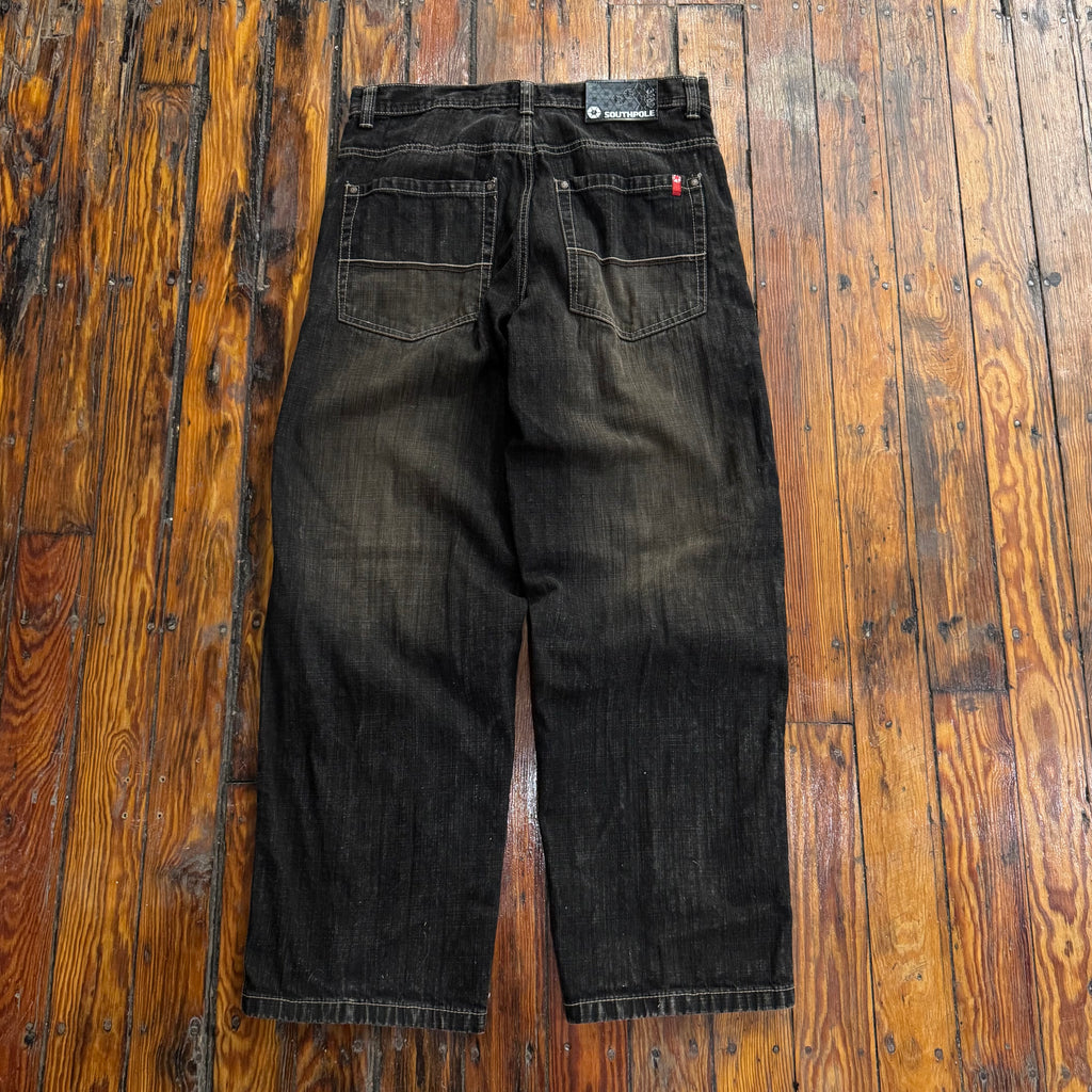 Y2K SouthPole Faded Black / Brown Denim Jeans Sz 36