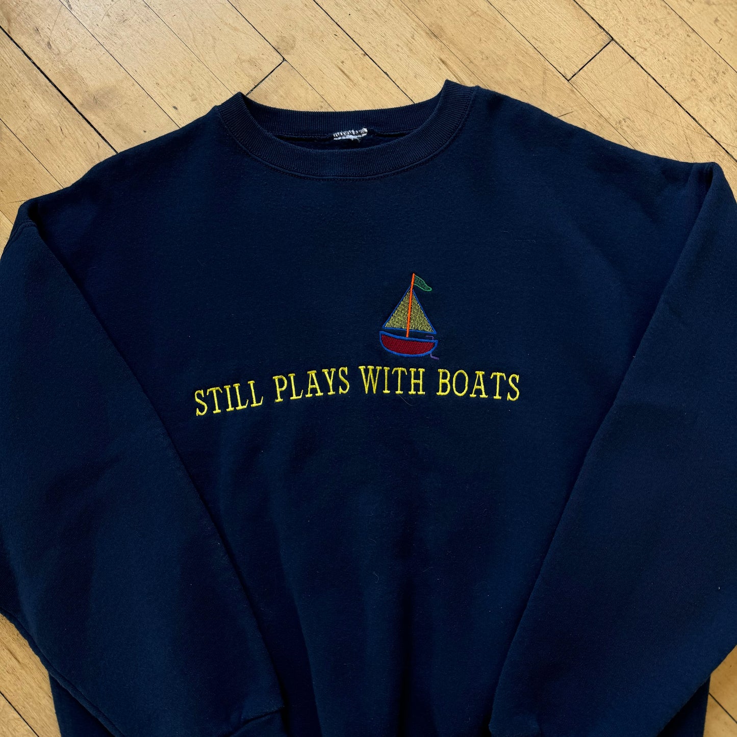 Vintage Sail Boat Embroidered Crewneck Sz L