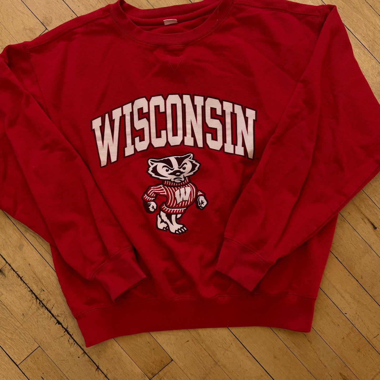 Y2K Wisconsin SpellOut CrewNeck Sz L