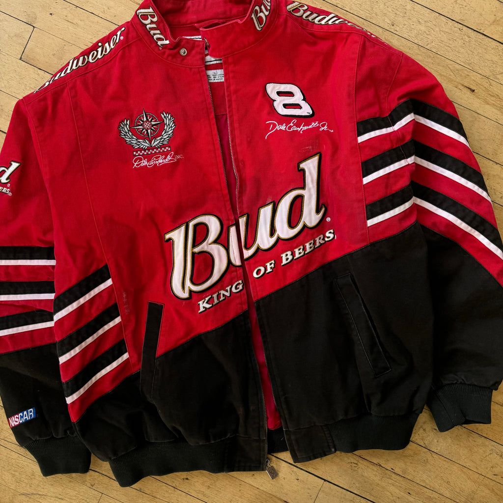 Vintage Bud King Of Beers Nascar Jacket Sz L (Broken Zip)