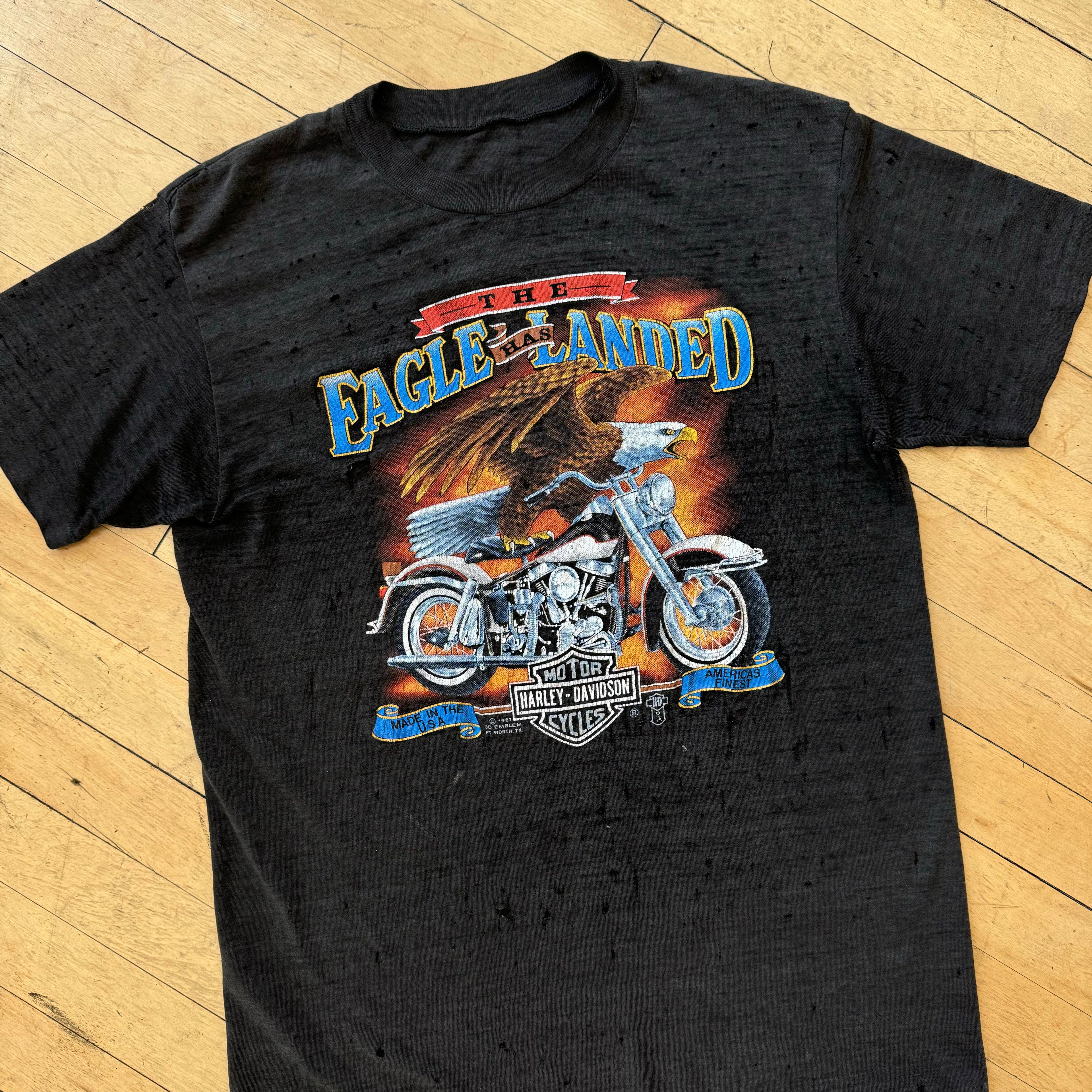 1987 Harley Davidson 3d Emblem The Eagle Has Landed T-shirt Sz L