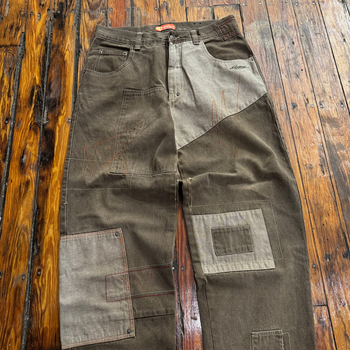 Y2K Davoucci Denim Patch Work Jeans Sz 34x33