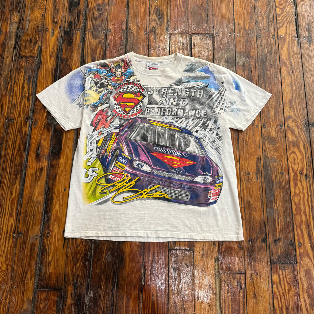 Vintage Jeff Gordon Superman Nascar AOP T-shirt Sz XL