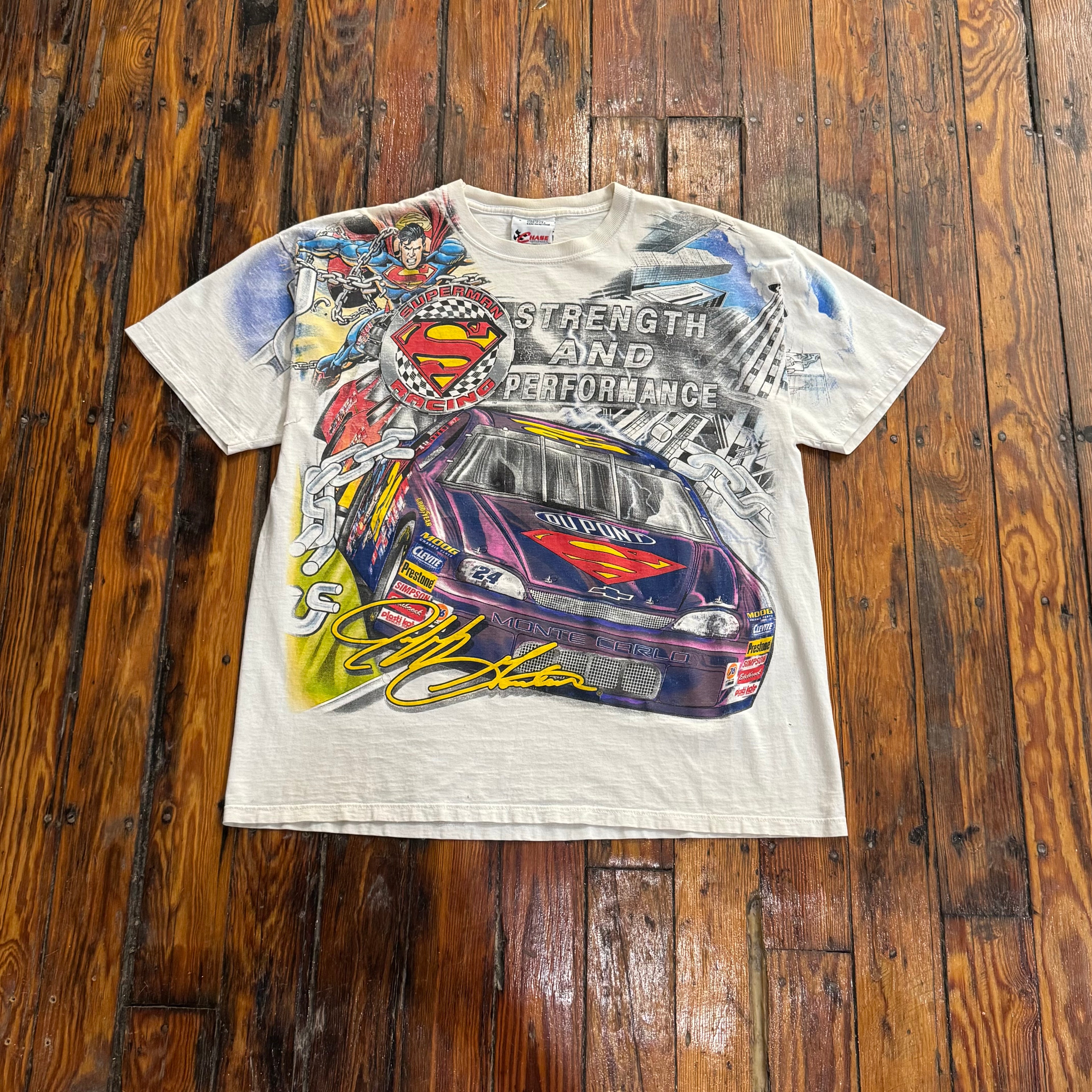 Vintage Jeff Gordon Superman Nascar AOP T-shirt Sz XL