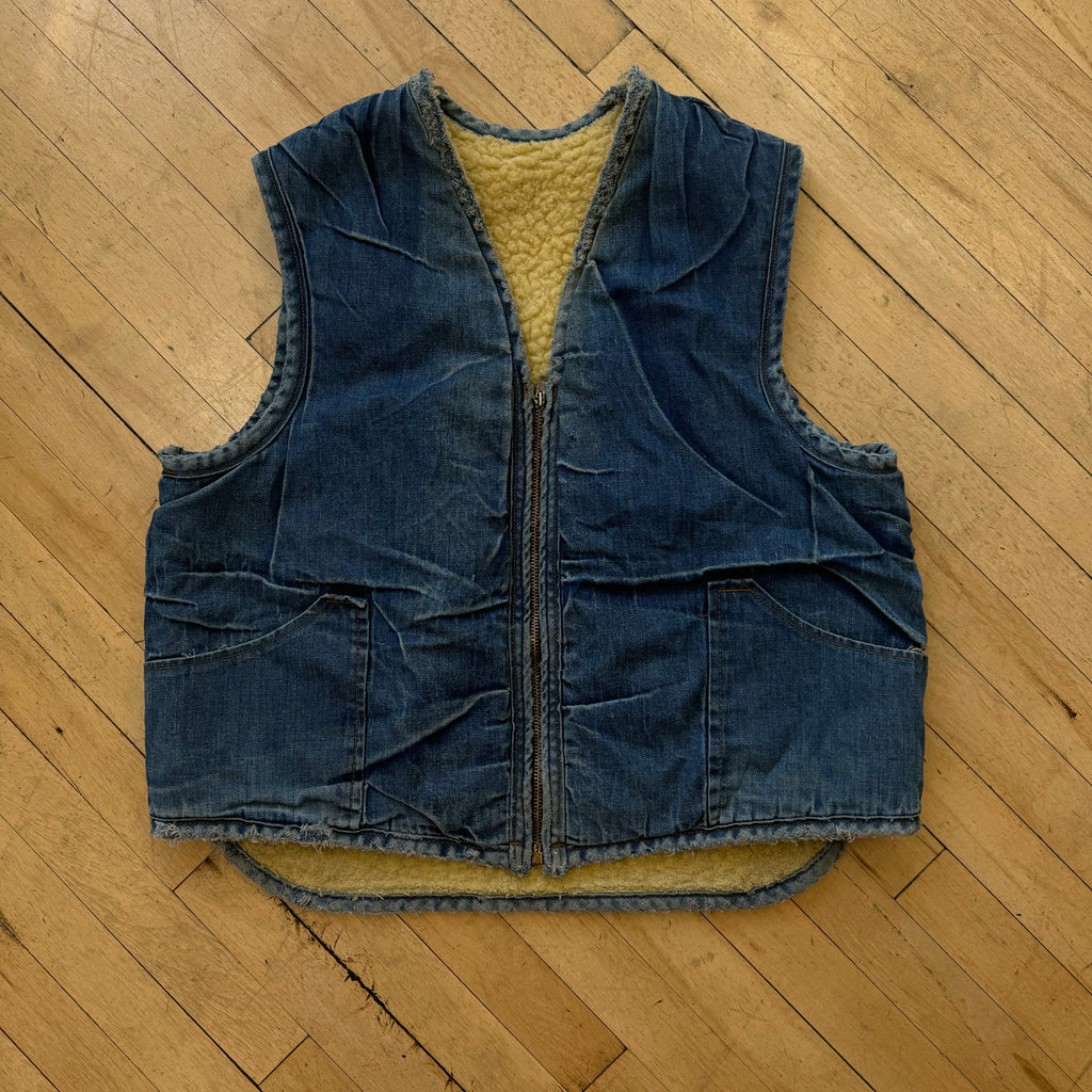 Vintage 70’s Sherpa Lined Denim Vest Sz L