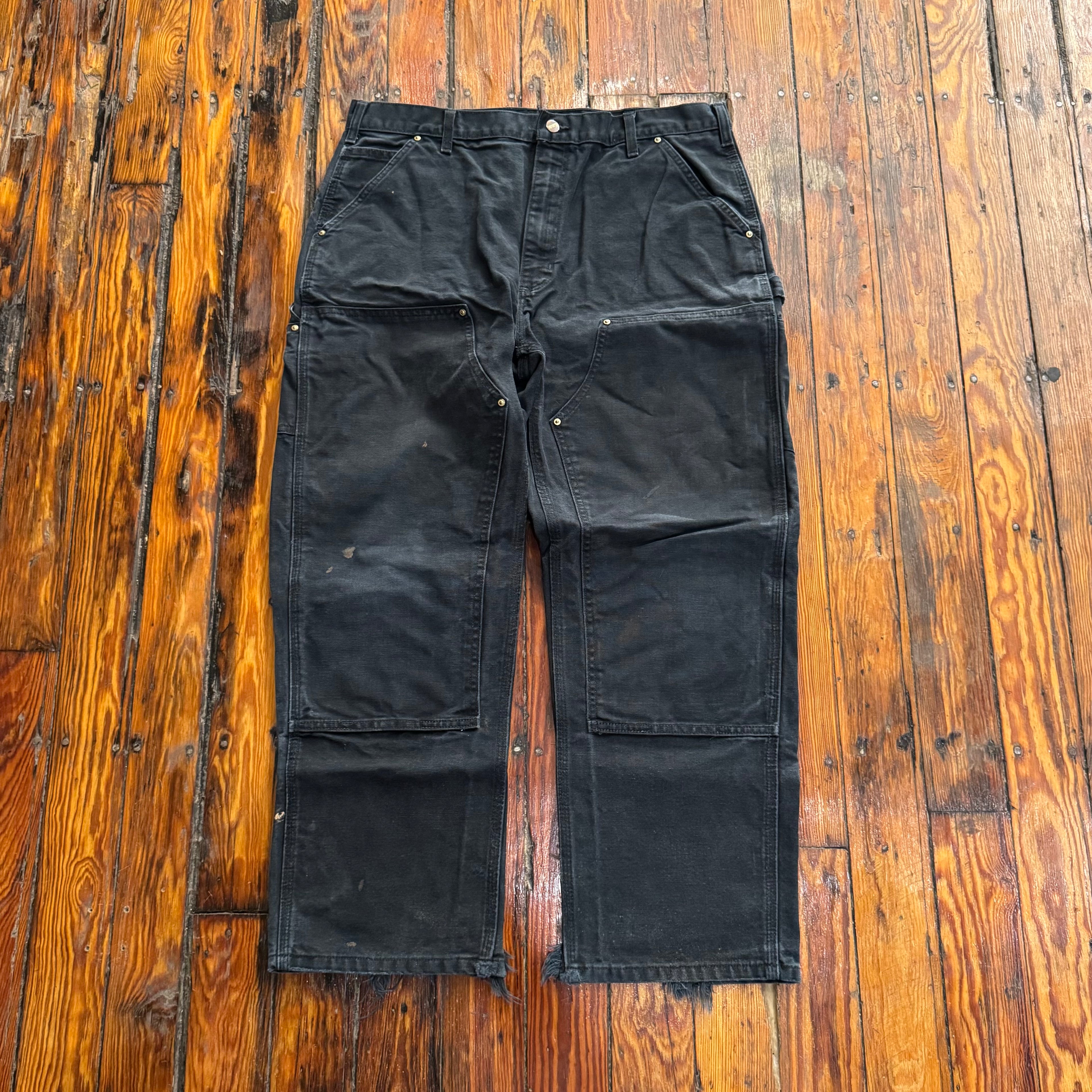 Vintage Faded BLK Carhartt Double Knee Denim Jeans Sz 38x30