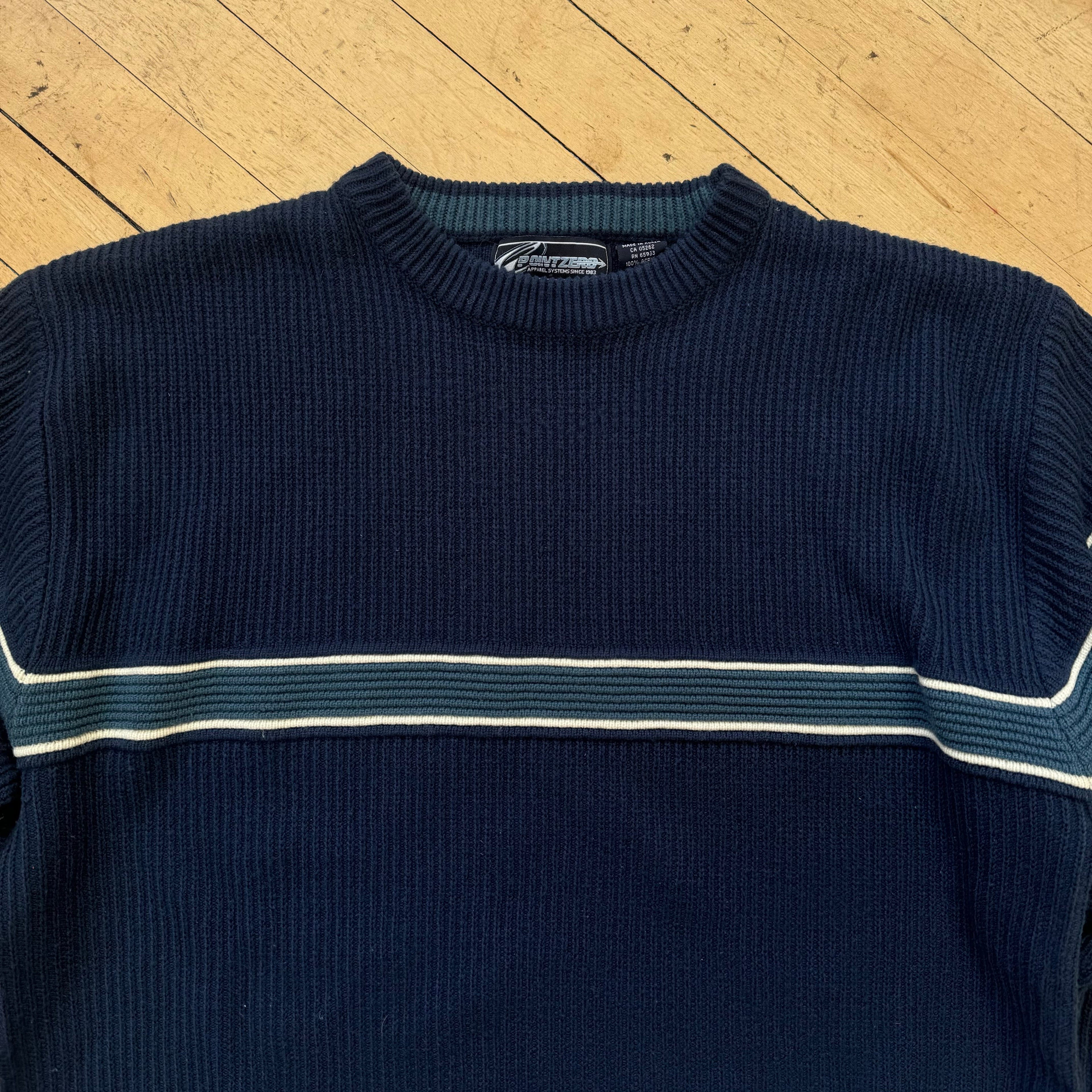Y2K Navy Point Zero Knit Sweater Sz XL