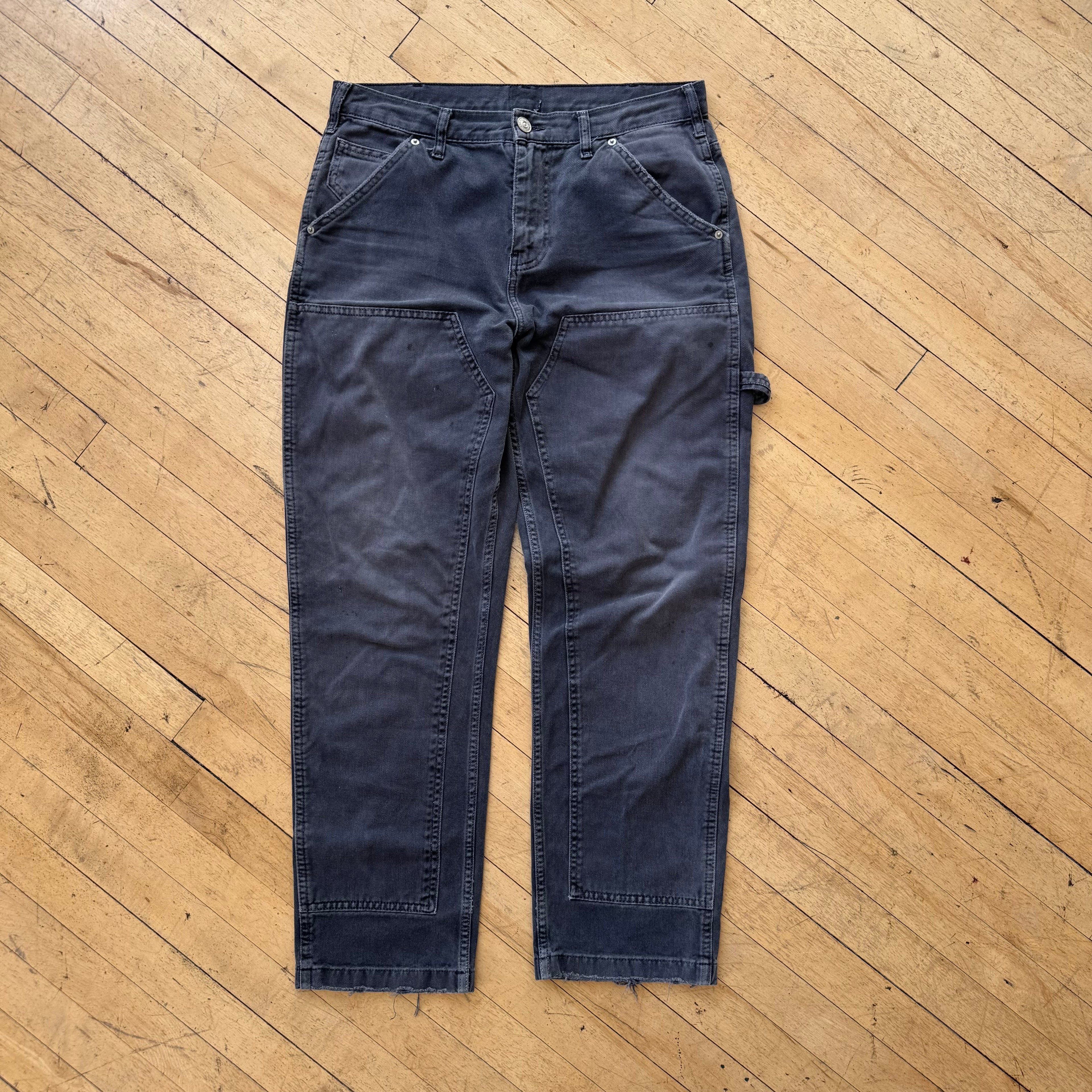 Y2K Faded Black Double Knee Denim Jeans Sz 32x32
