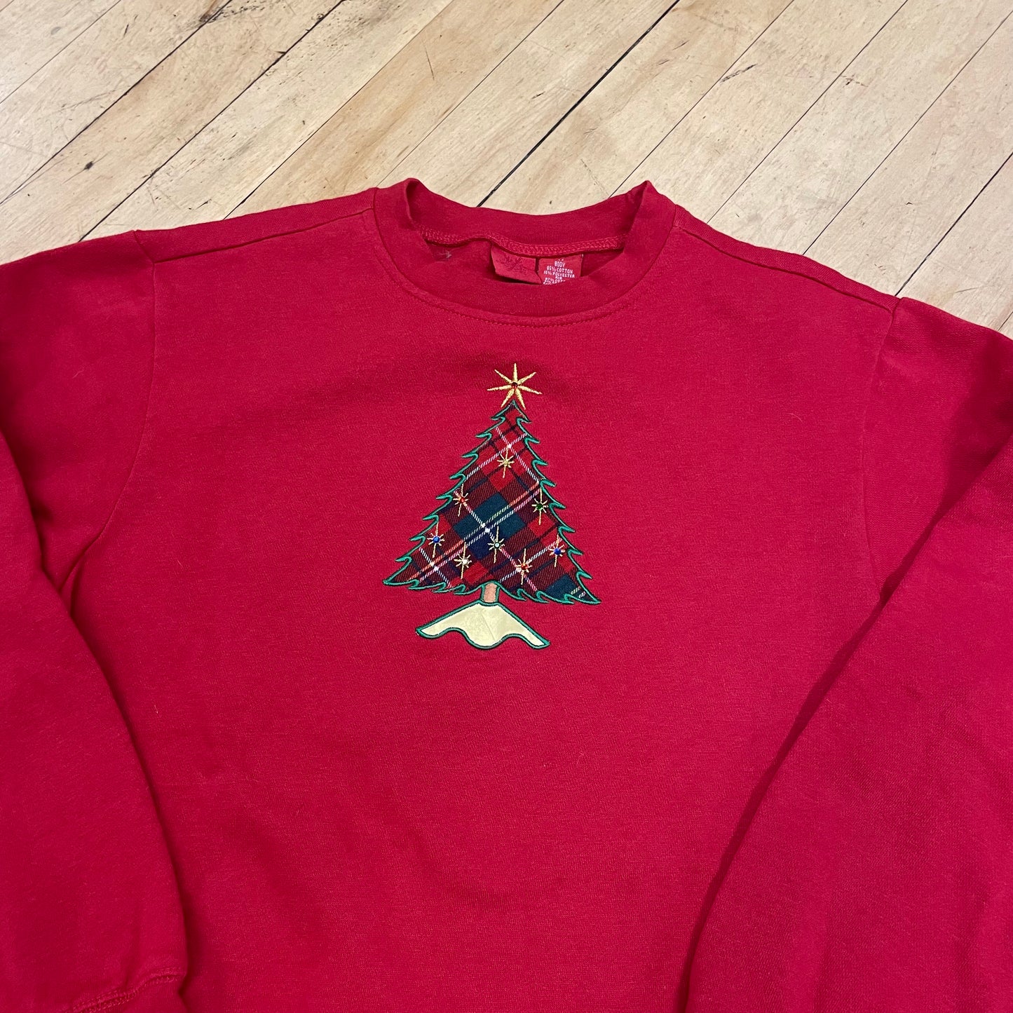 2000a Embroidered Christmas Tree CrewNeck Sz S